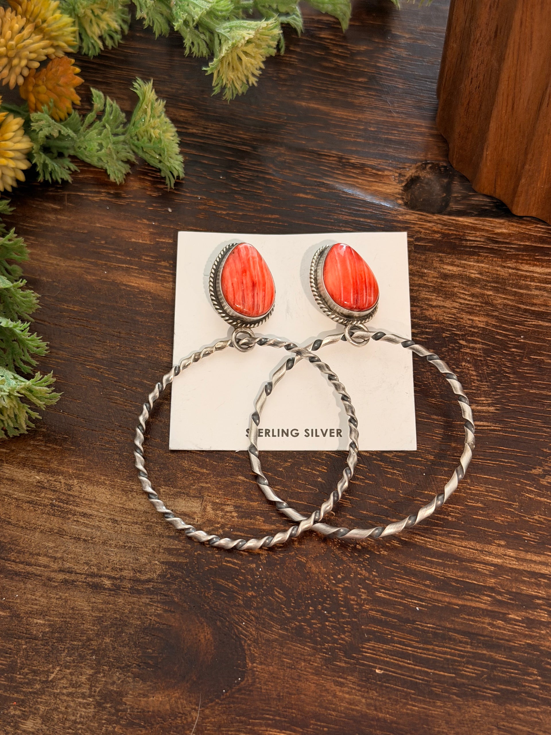 Elouise Kee Spiny Oyster & Sterling Silver Post Dangle Earrings