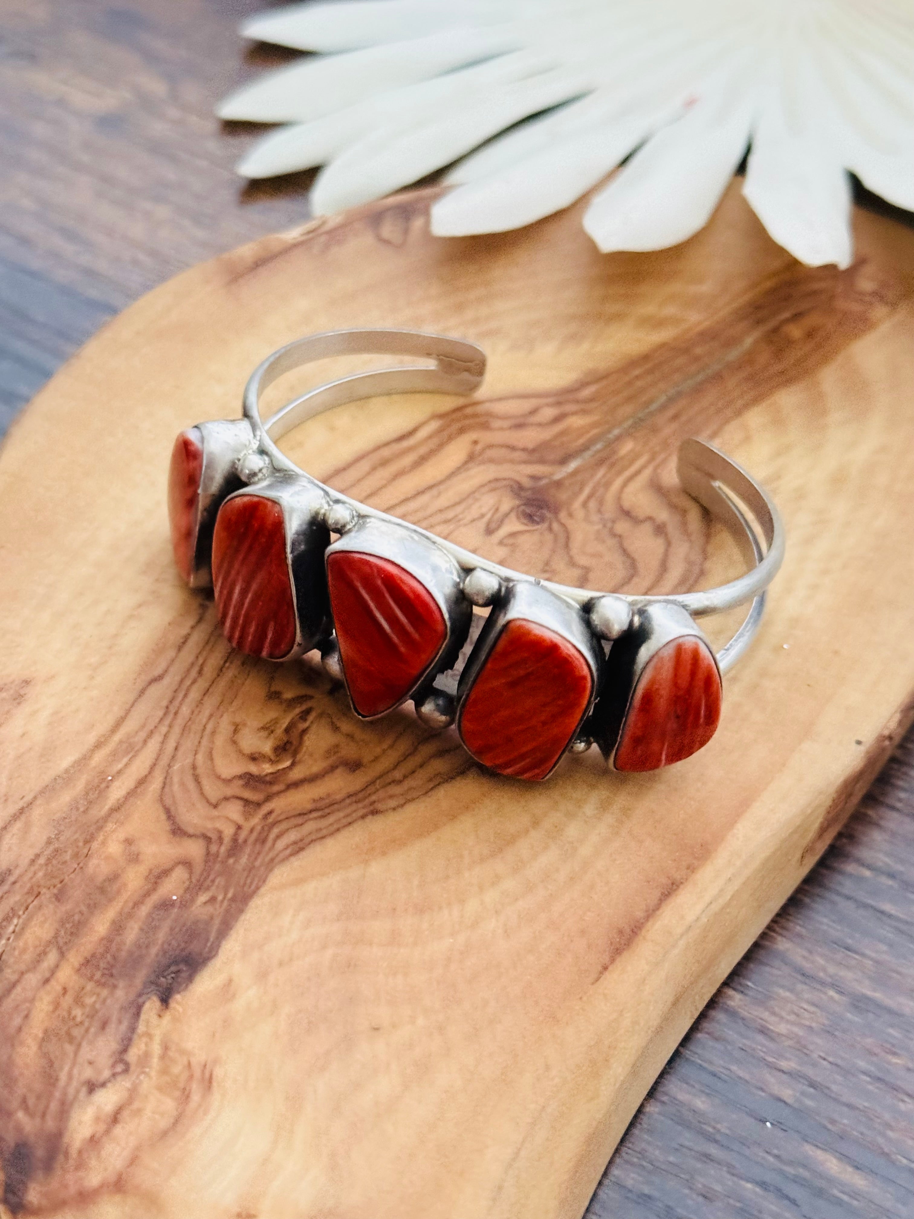 Augustine Largo Red Spiny Oyster & Sterling Silver Cuff Bracelet