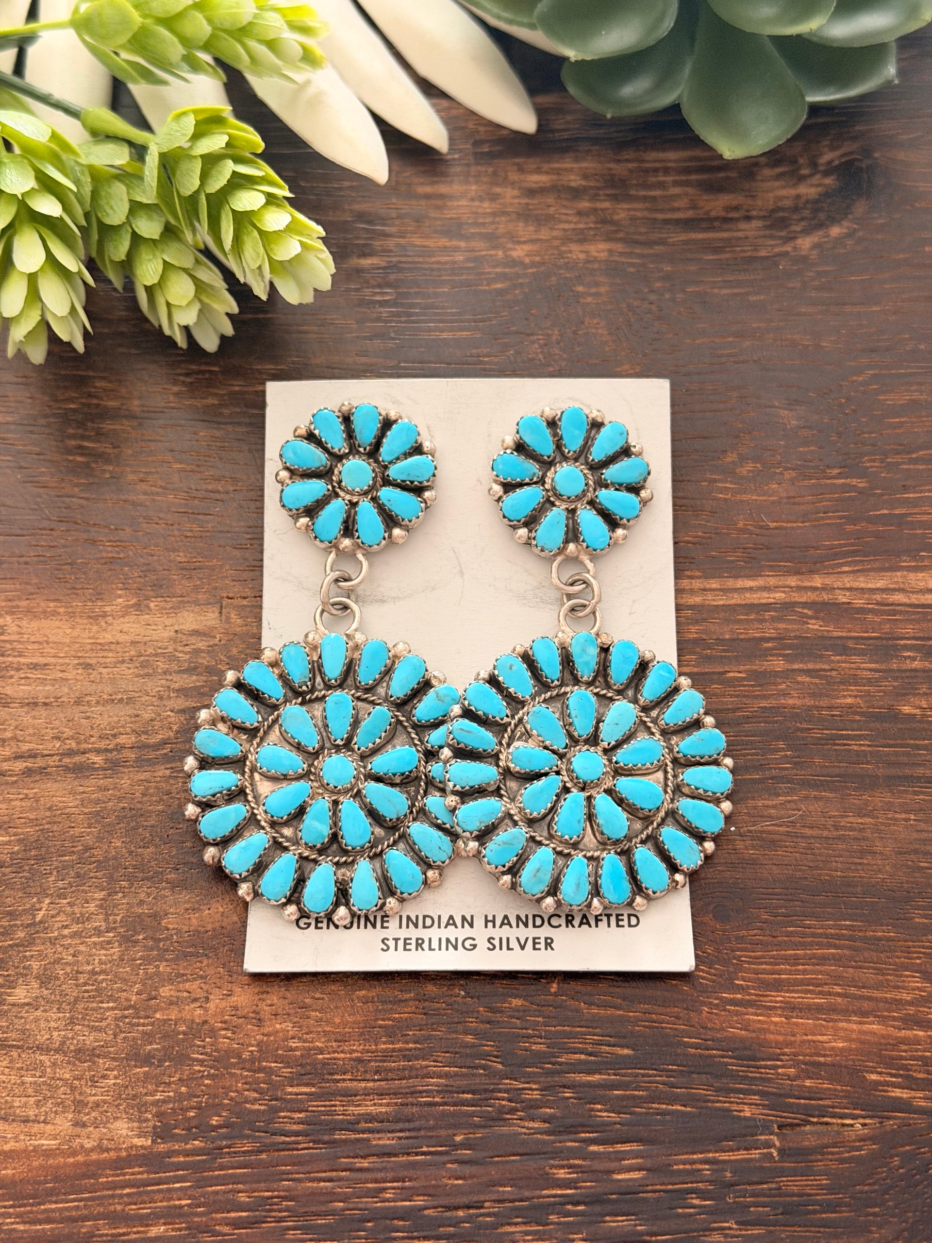 Alicia Wilson Sleeping Beauty Turquoise & Sterling Silver Post Cluster Dangle Earrings