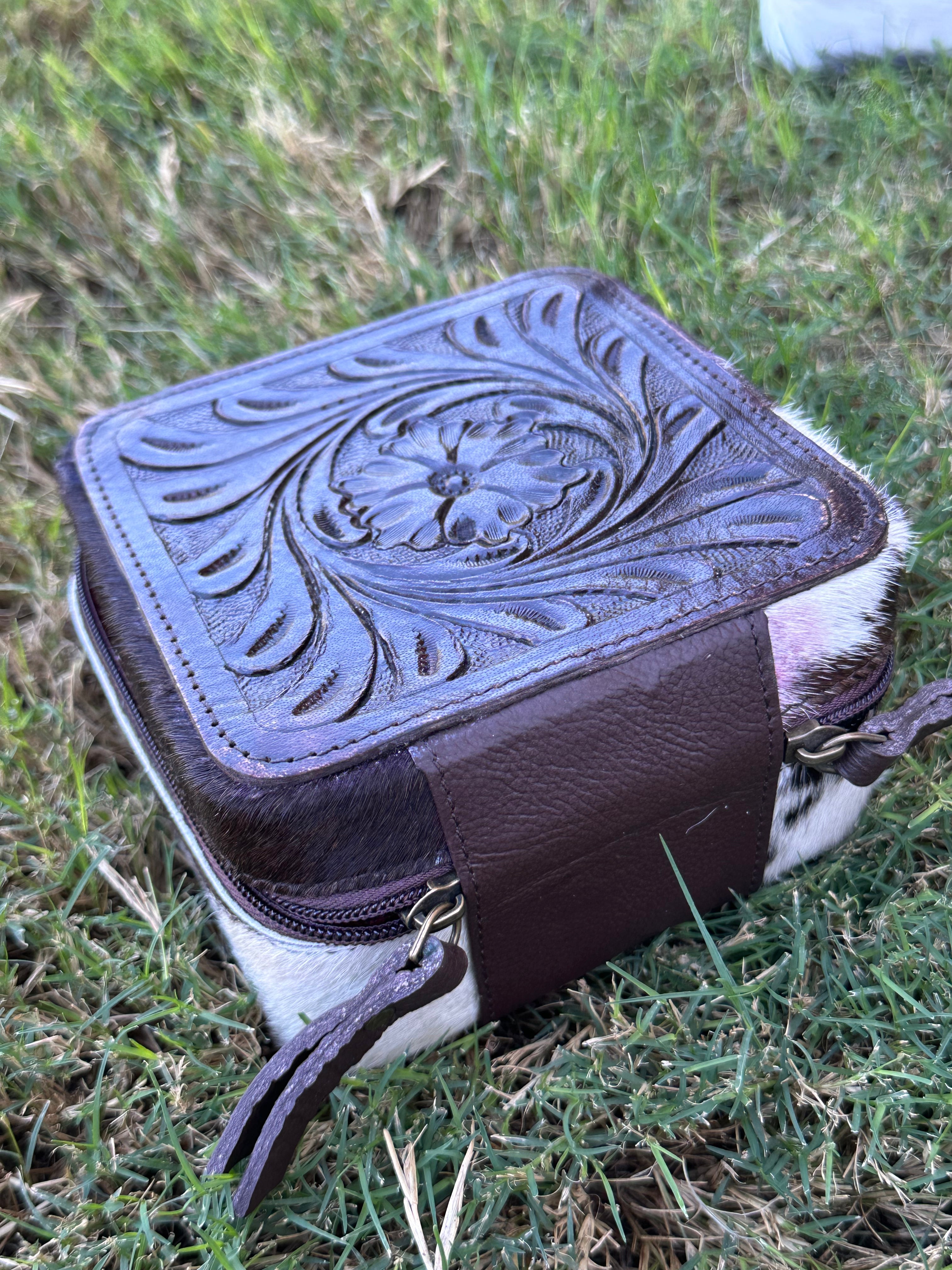 Genuine Tooled Leather Cowhide Jewelry Box