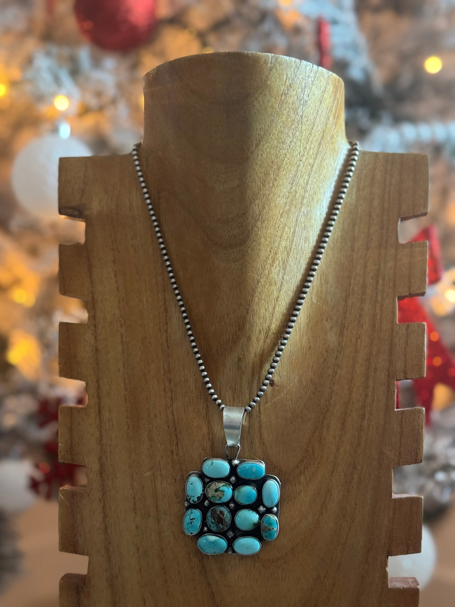Travis Jim Mixed Turquoise & Sterling Silver Cluster Pendant