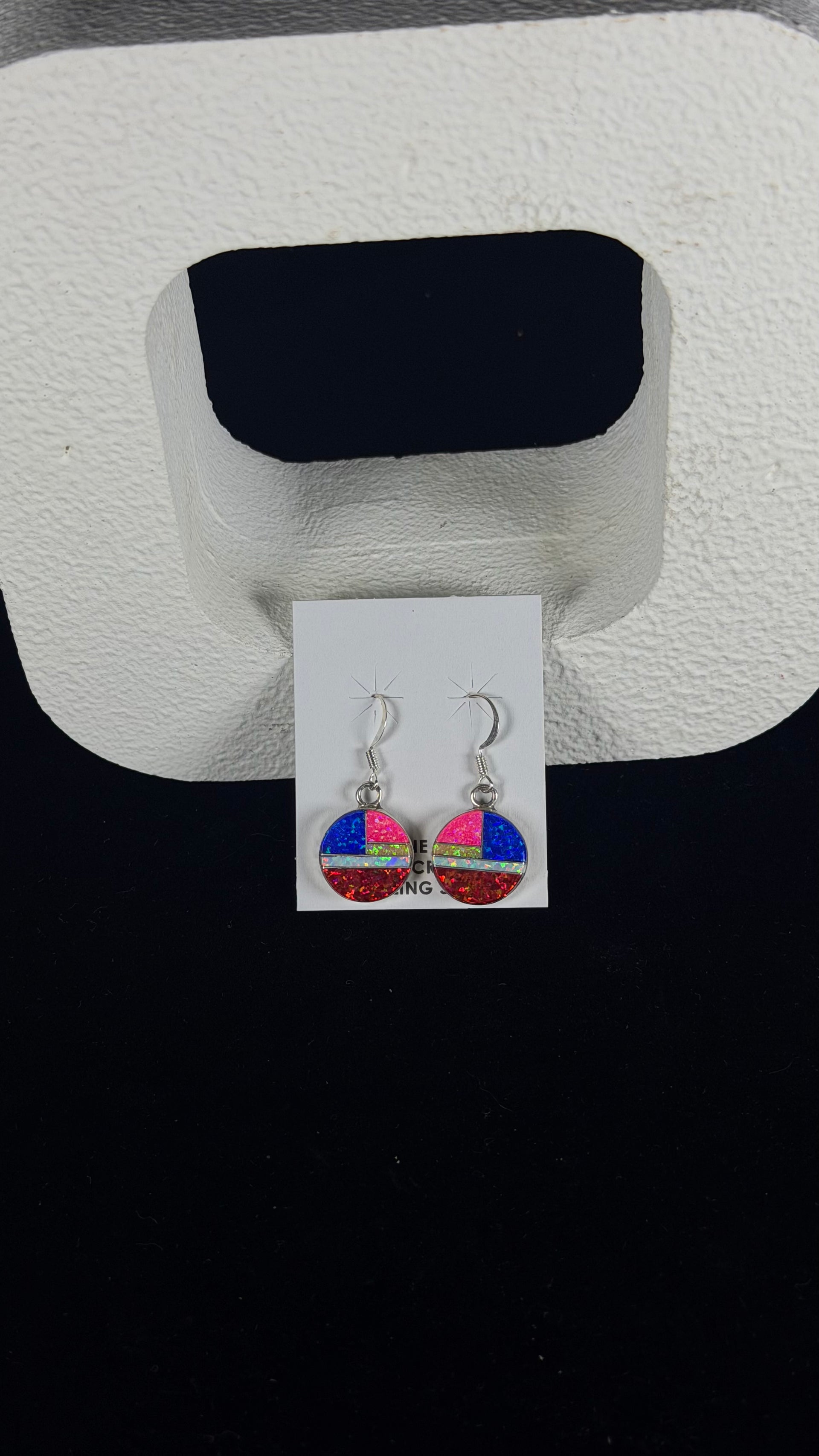 Navajo Made Opal (Man Made) & Sterling Silver Dangle Inlay Earrings