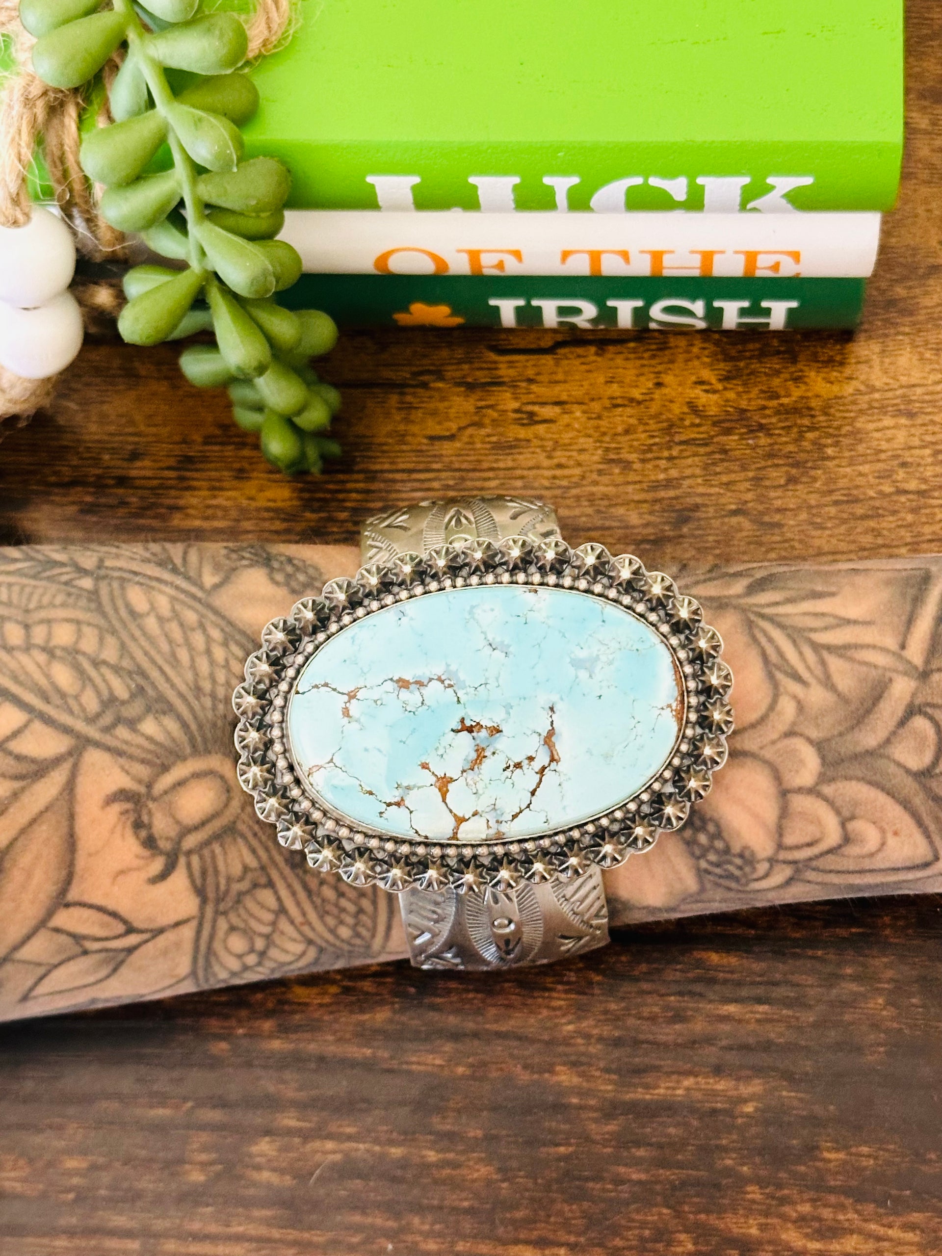 Navajo Made Golden Hills Turquoise & Sterling Silver Cuff Bracelet