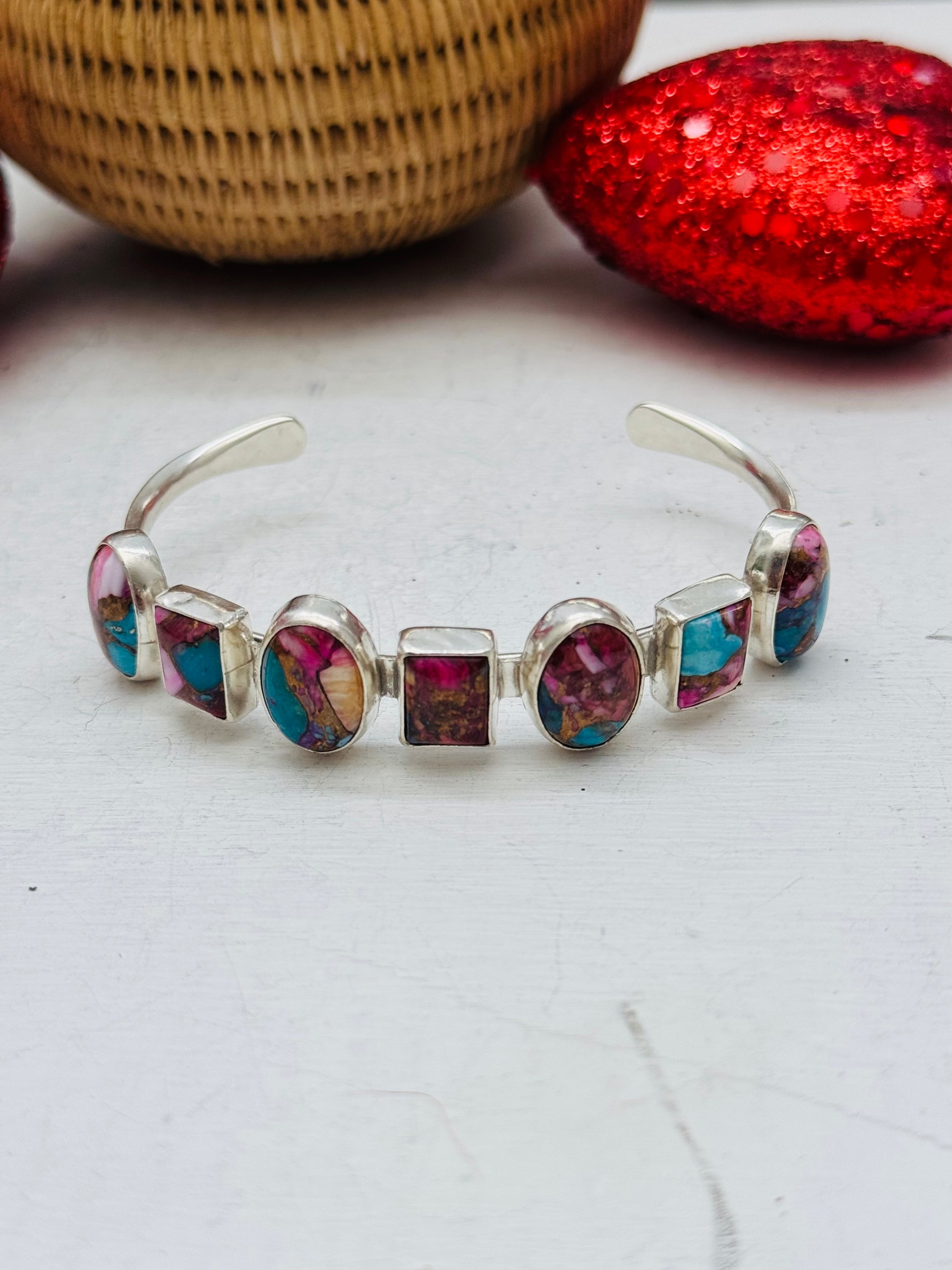 Navajo Made Mohave Turquoise & Sterling Silver Cuff Bracelet