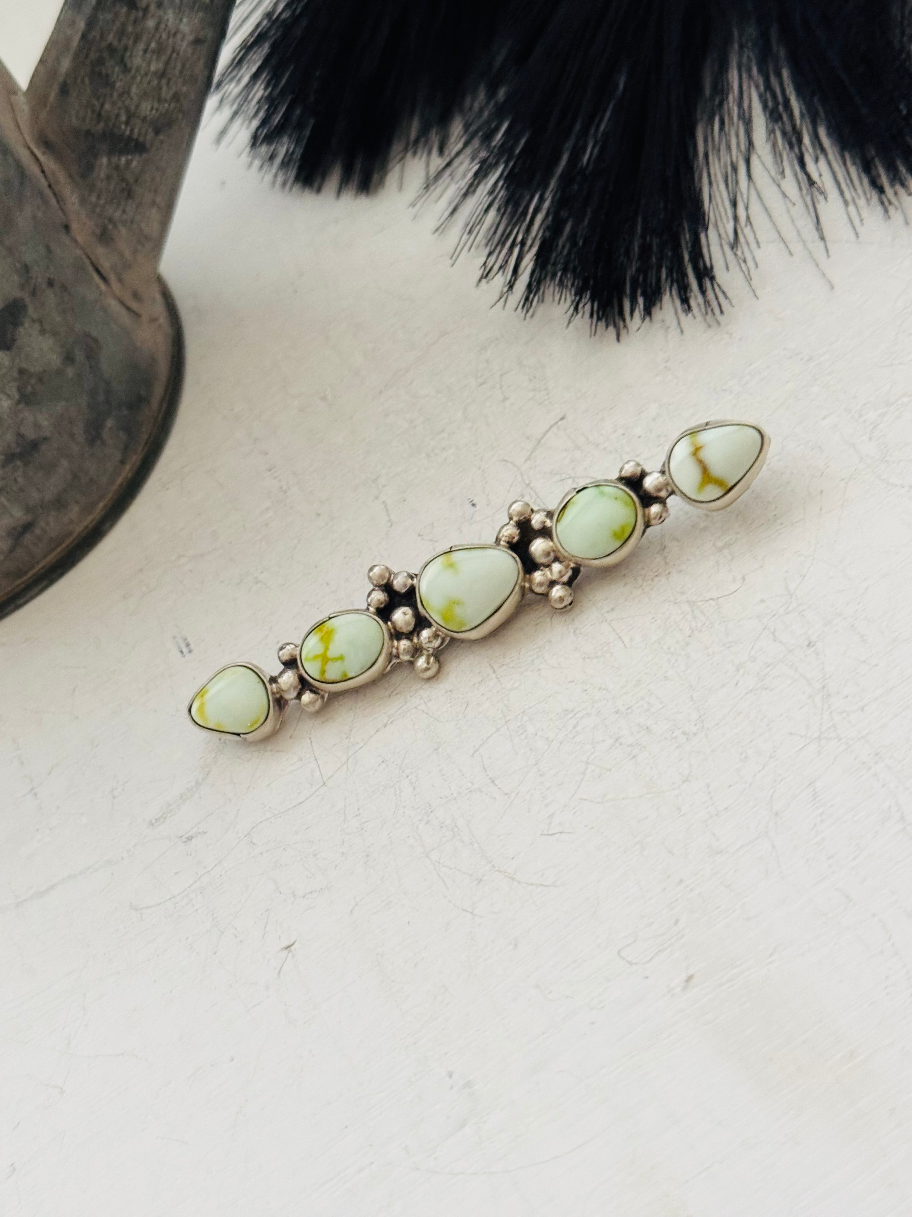 Navajo Made Palomino Variscite & Sterling Silver Pin