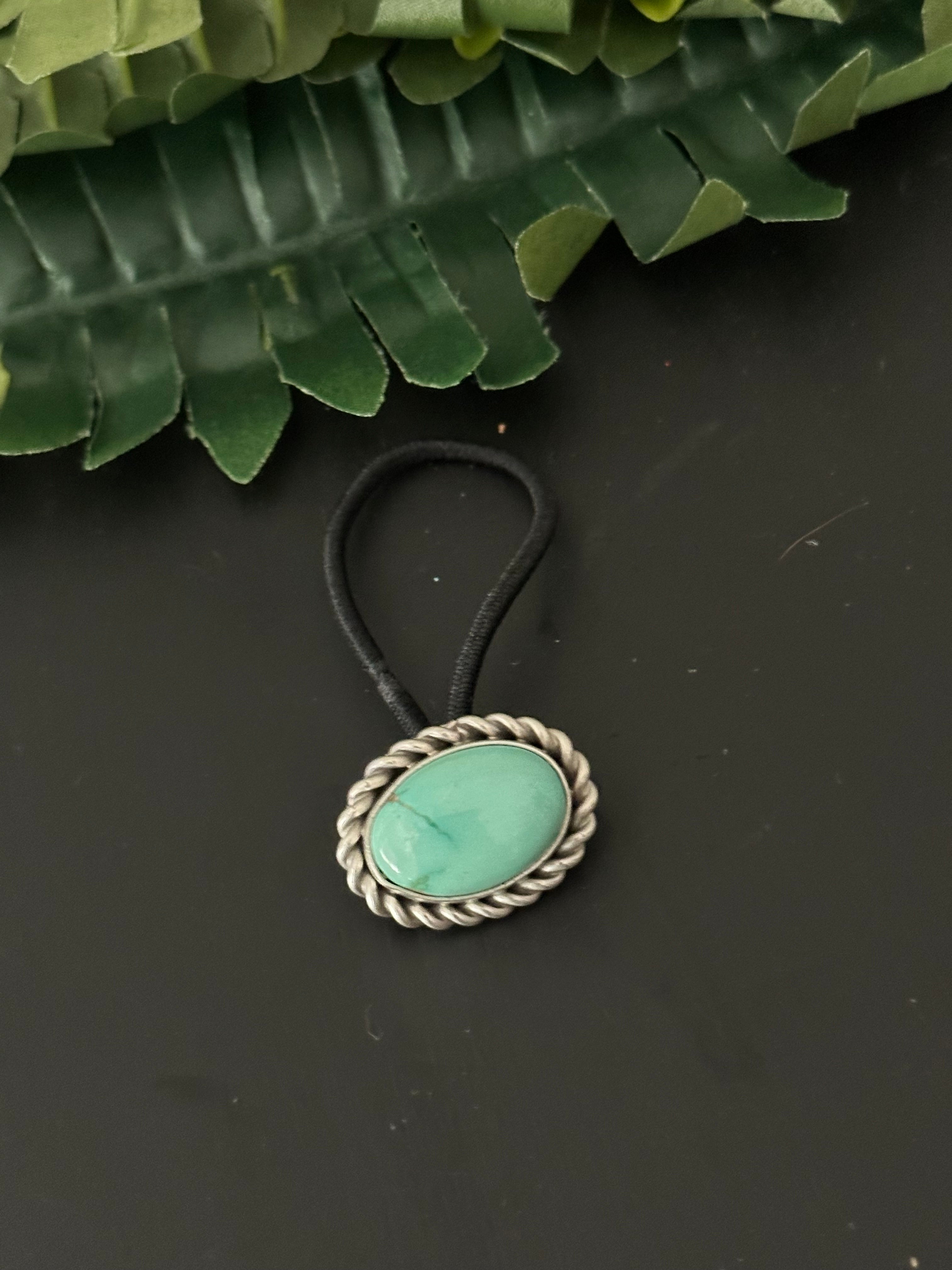 Navajo Made Royston Turquoise & Sterling Silver Ponytail Holder