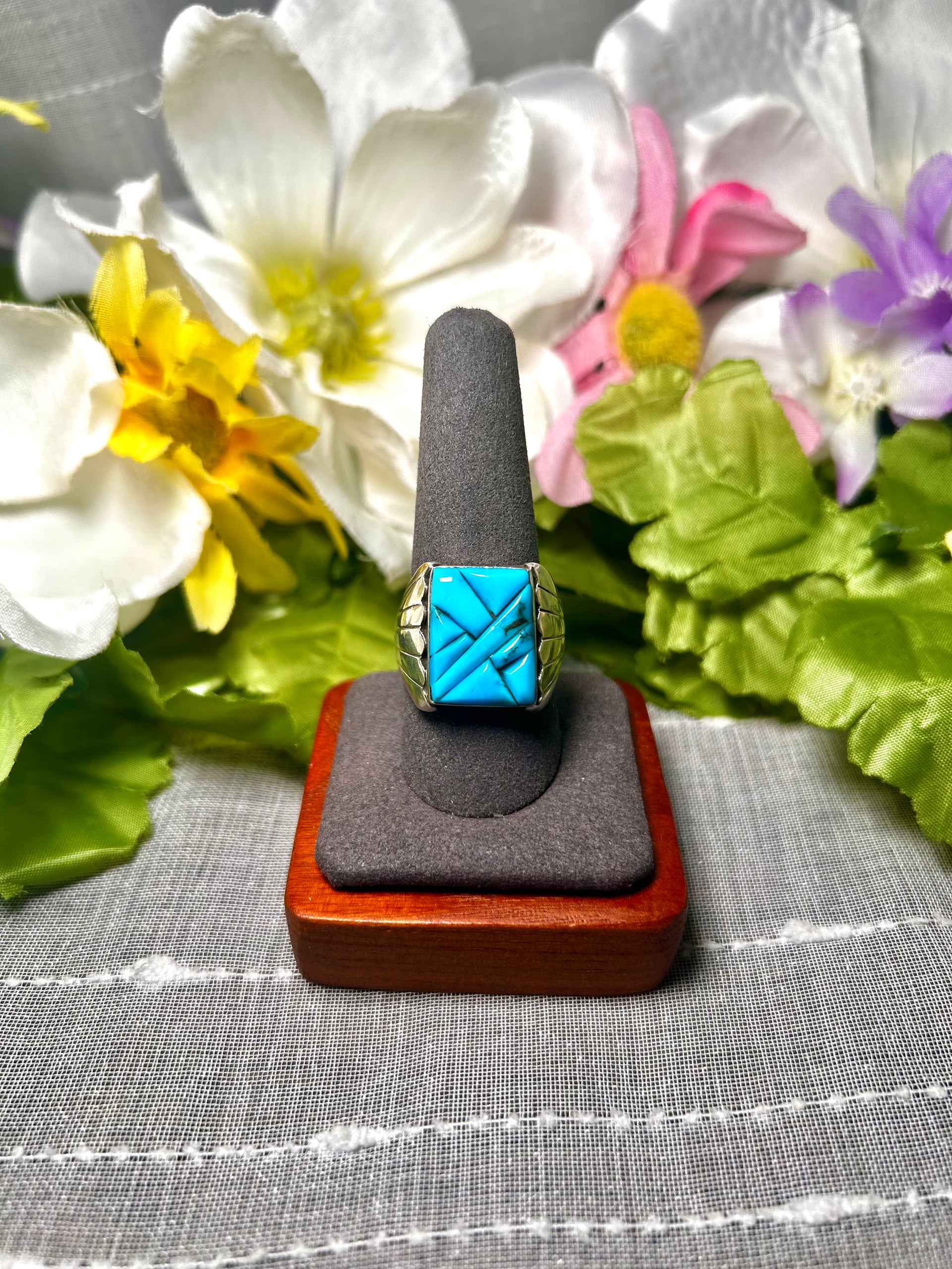 Navajo Made Kingman Turquoise & Sterling Silver Ring Size 10