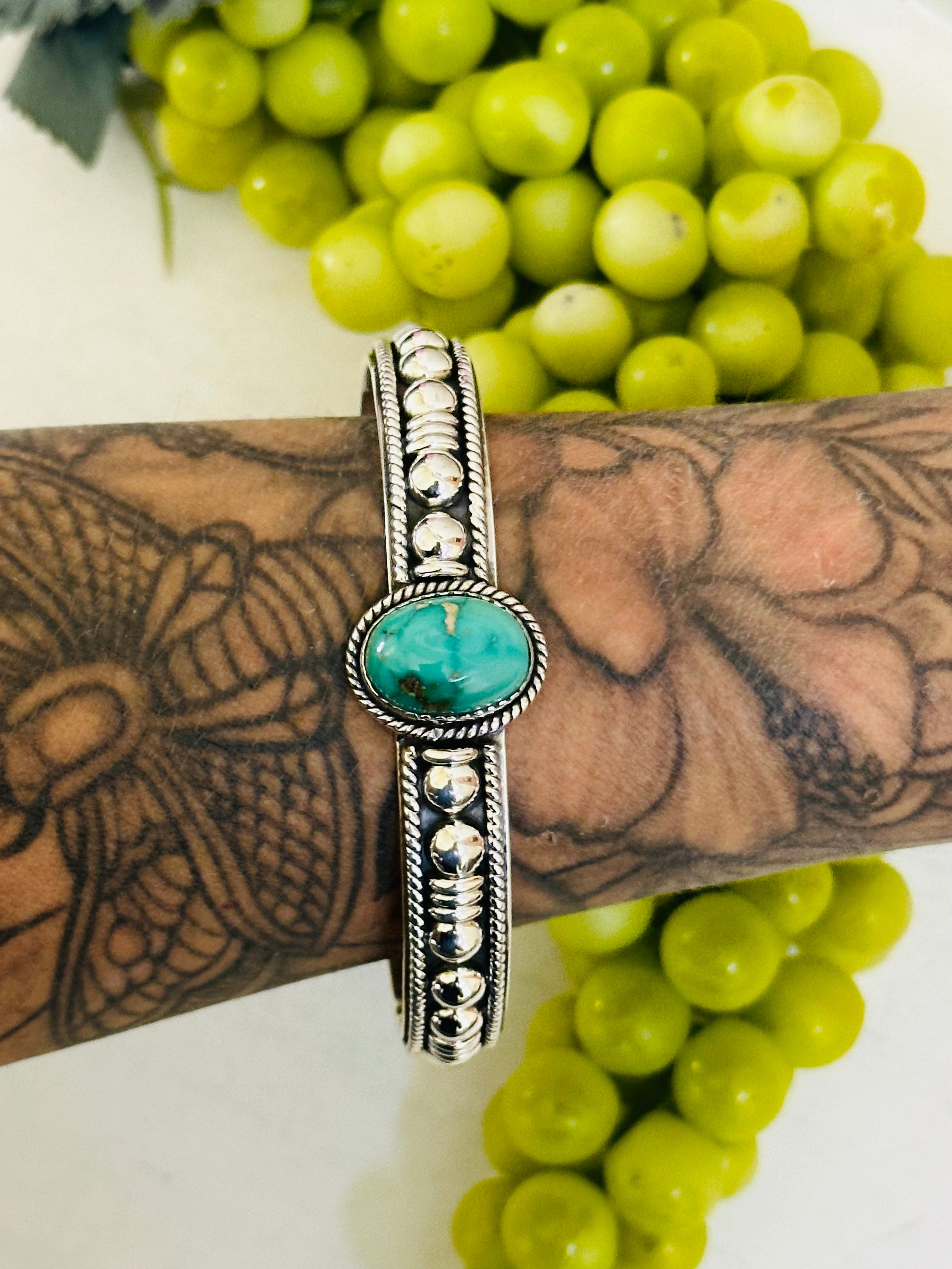 Southwest Made Emerald Valley Turquoise & Sterling Silver Cuff Bracelet