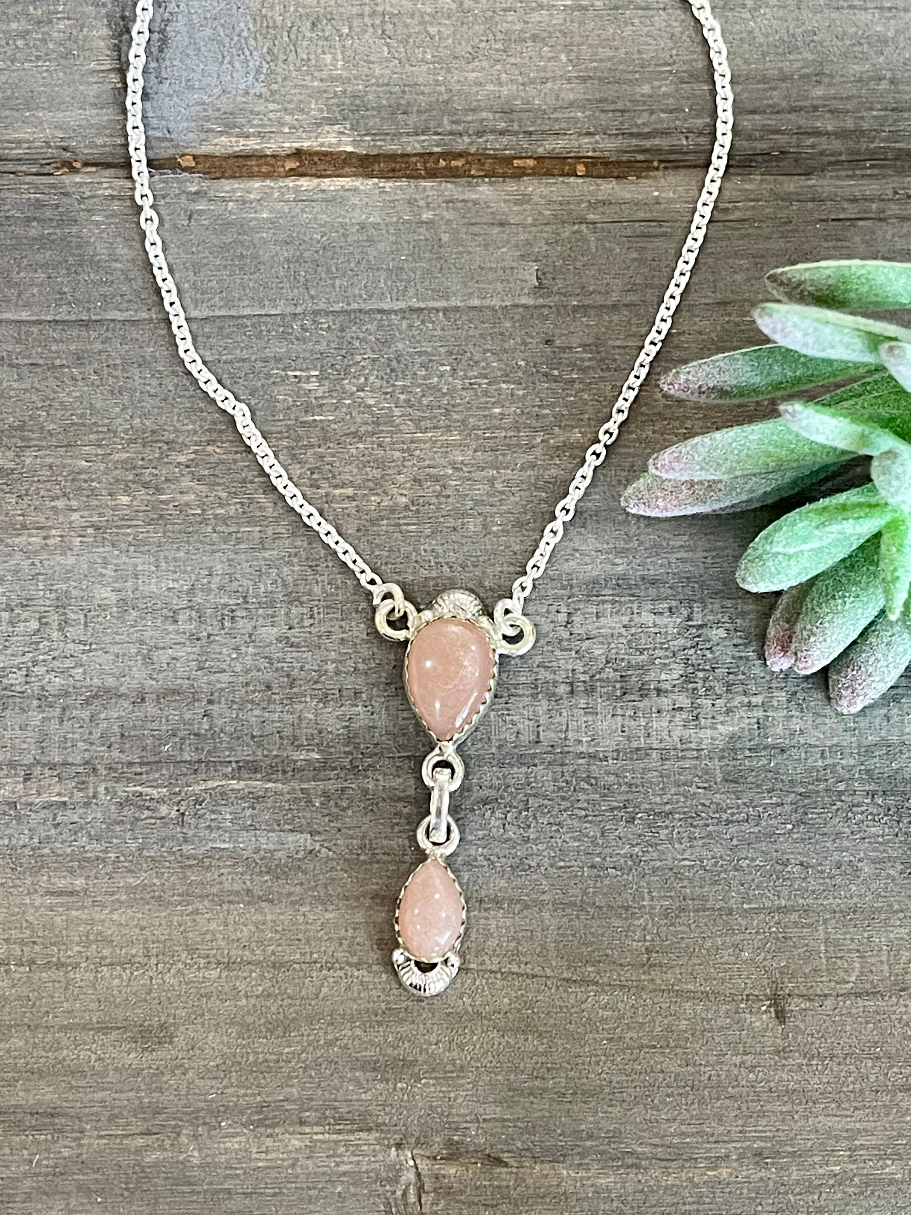 Southwest Handmade Chocolate Moonstone & Sterling Silver Chain Necklace