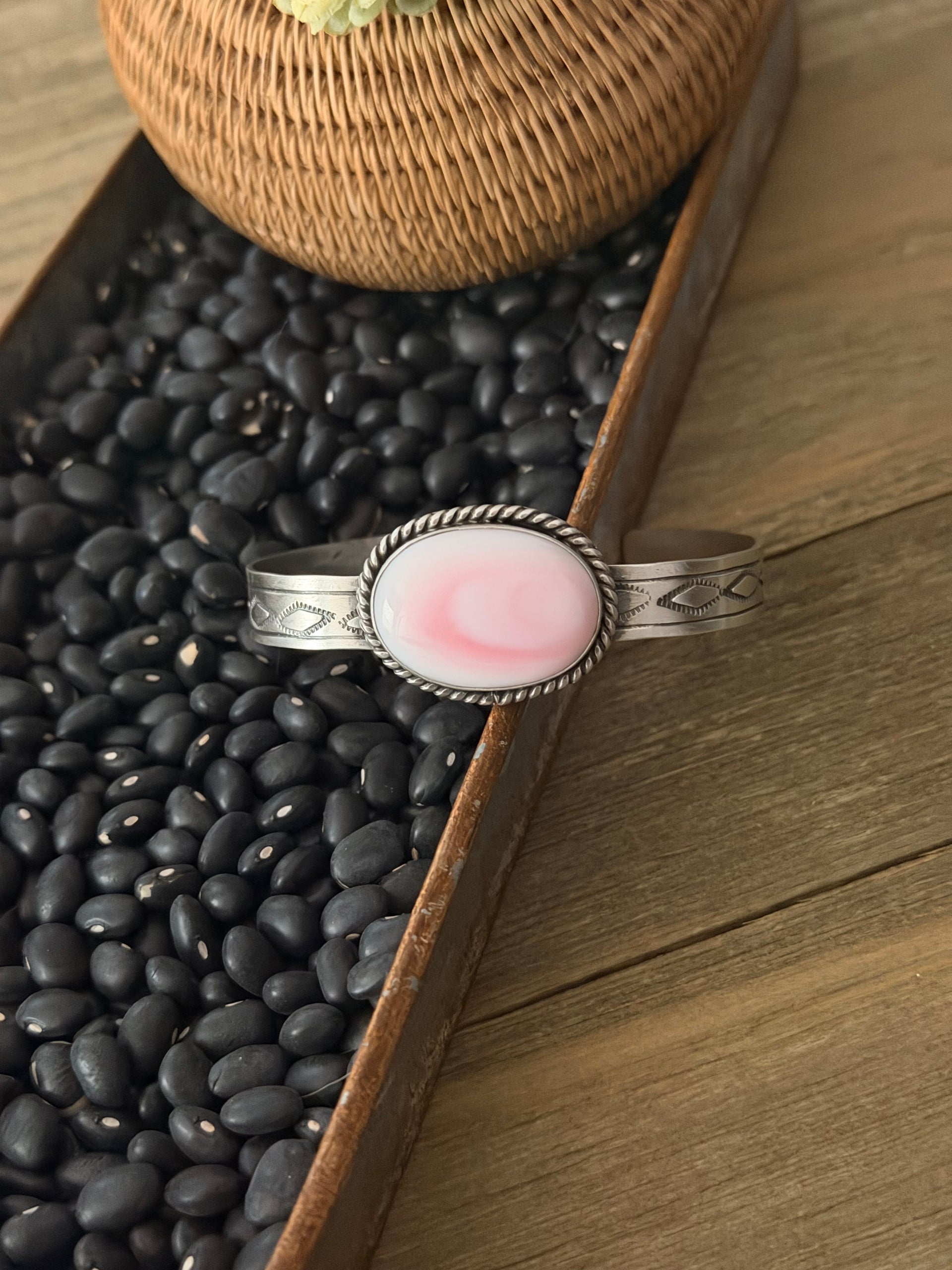 Rick Enriquez Pink Conch & Sterling Silver Cuff Bracelet
