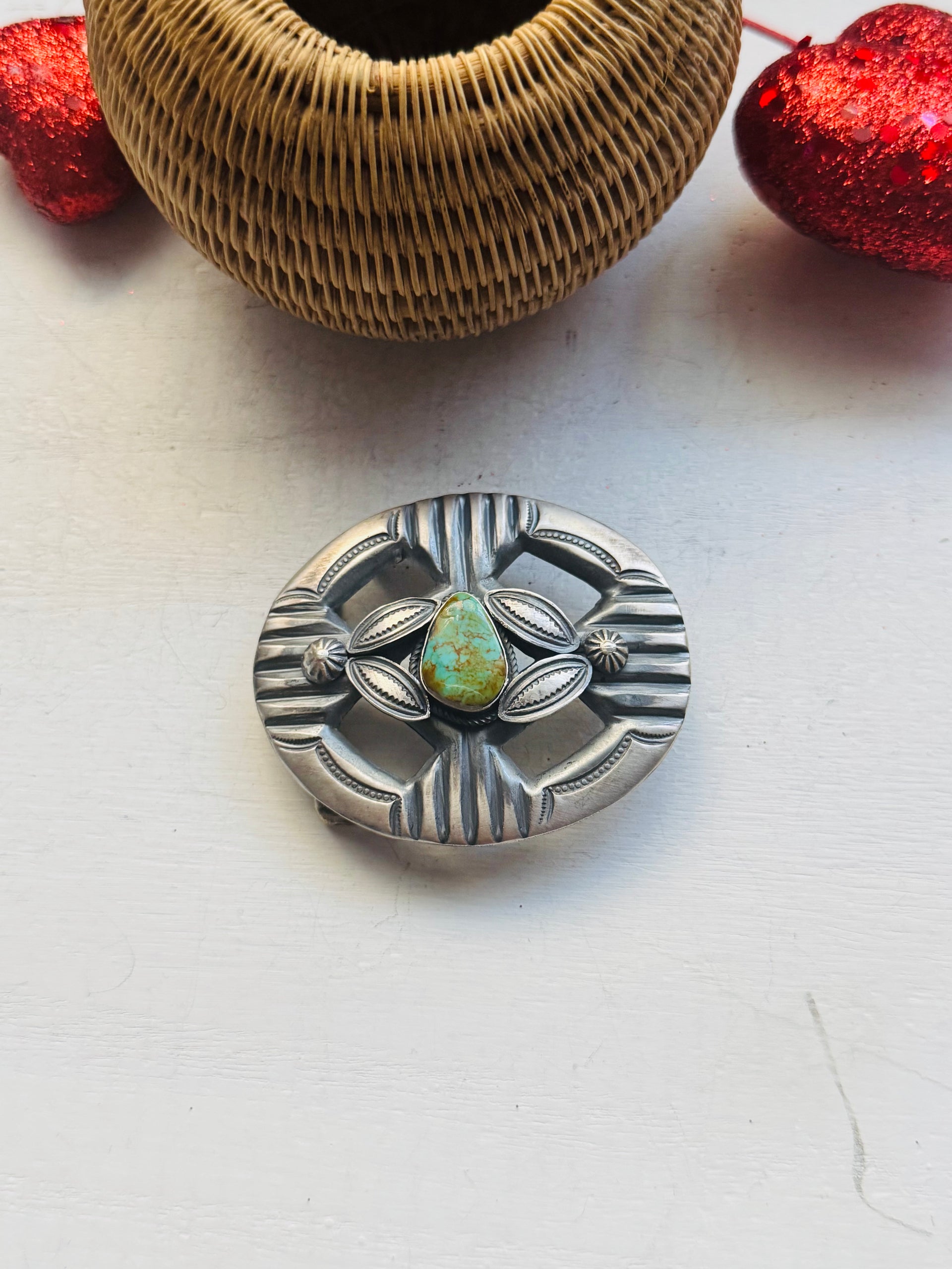Navajo Made Royston Turquoise & Sterling Silver Belt Buckle