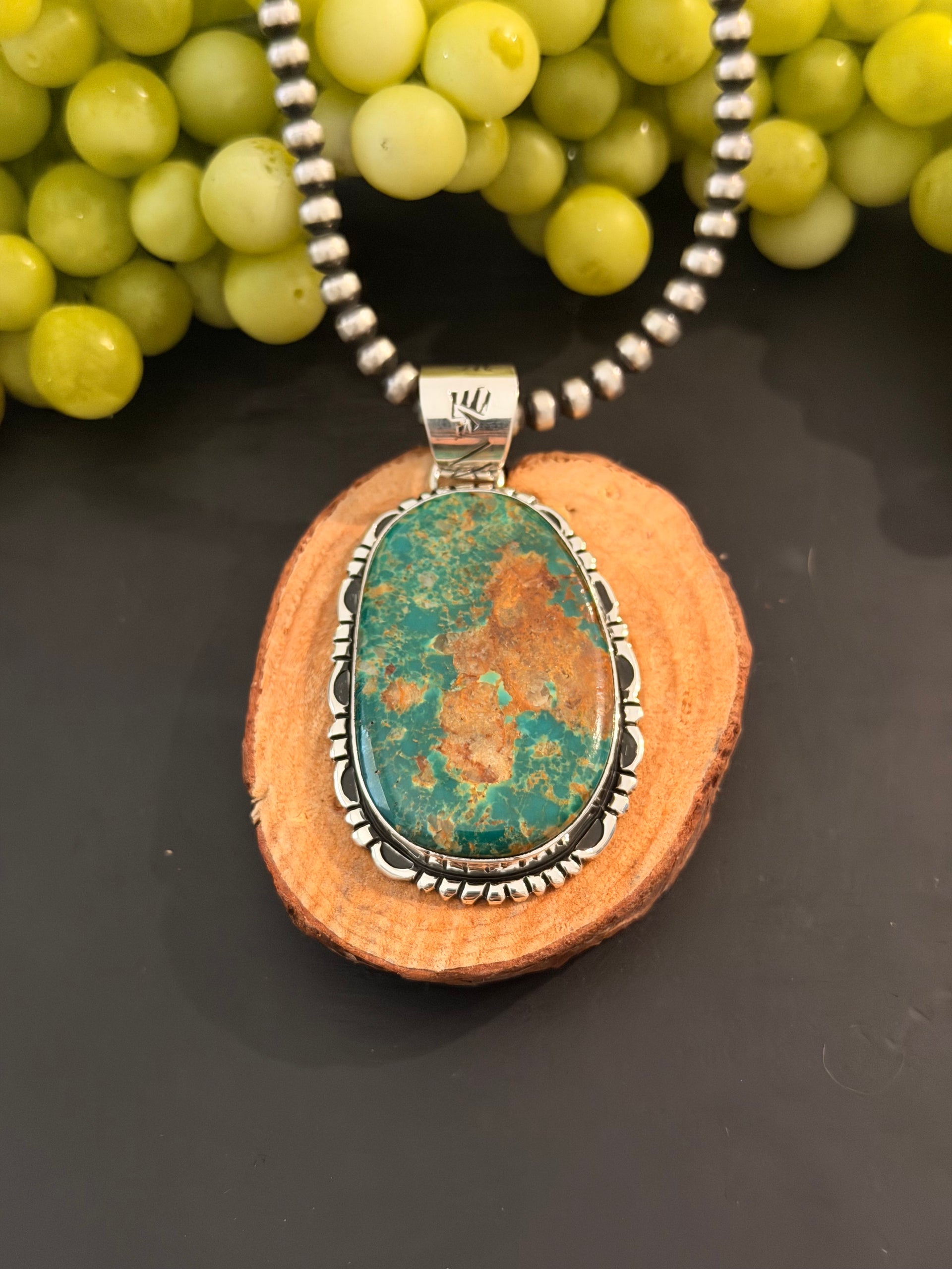Navajo Made Fox Turquoise & Sterling Silver Pendant