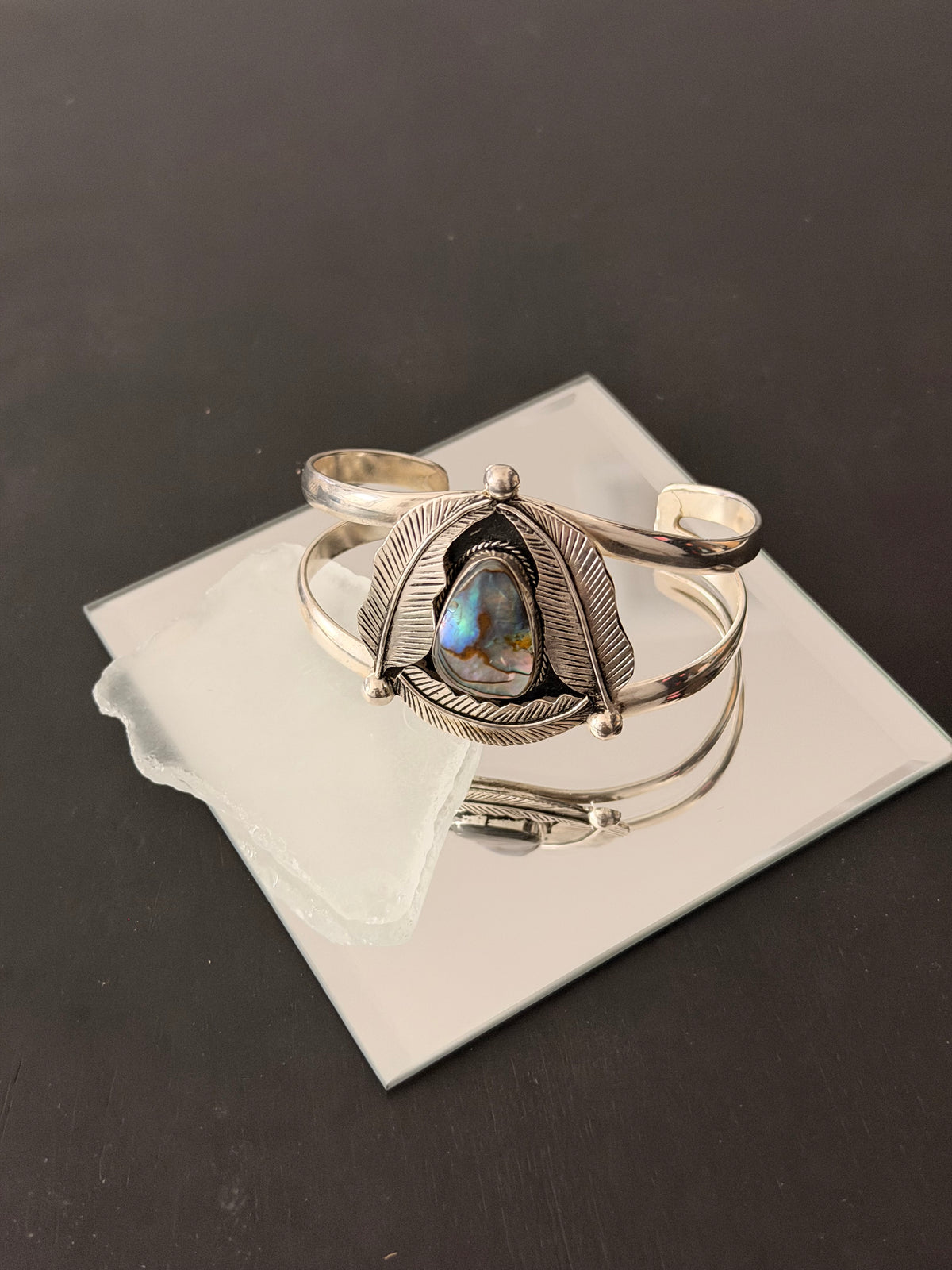 Old Pawn Navajo Made Abalone & Sterling Silver Cuff Bracelet