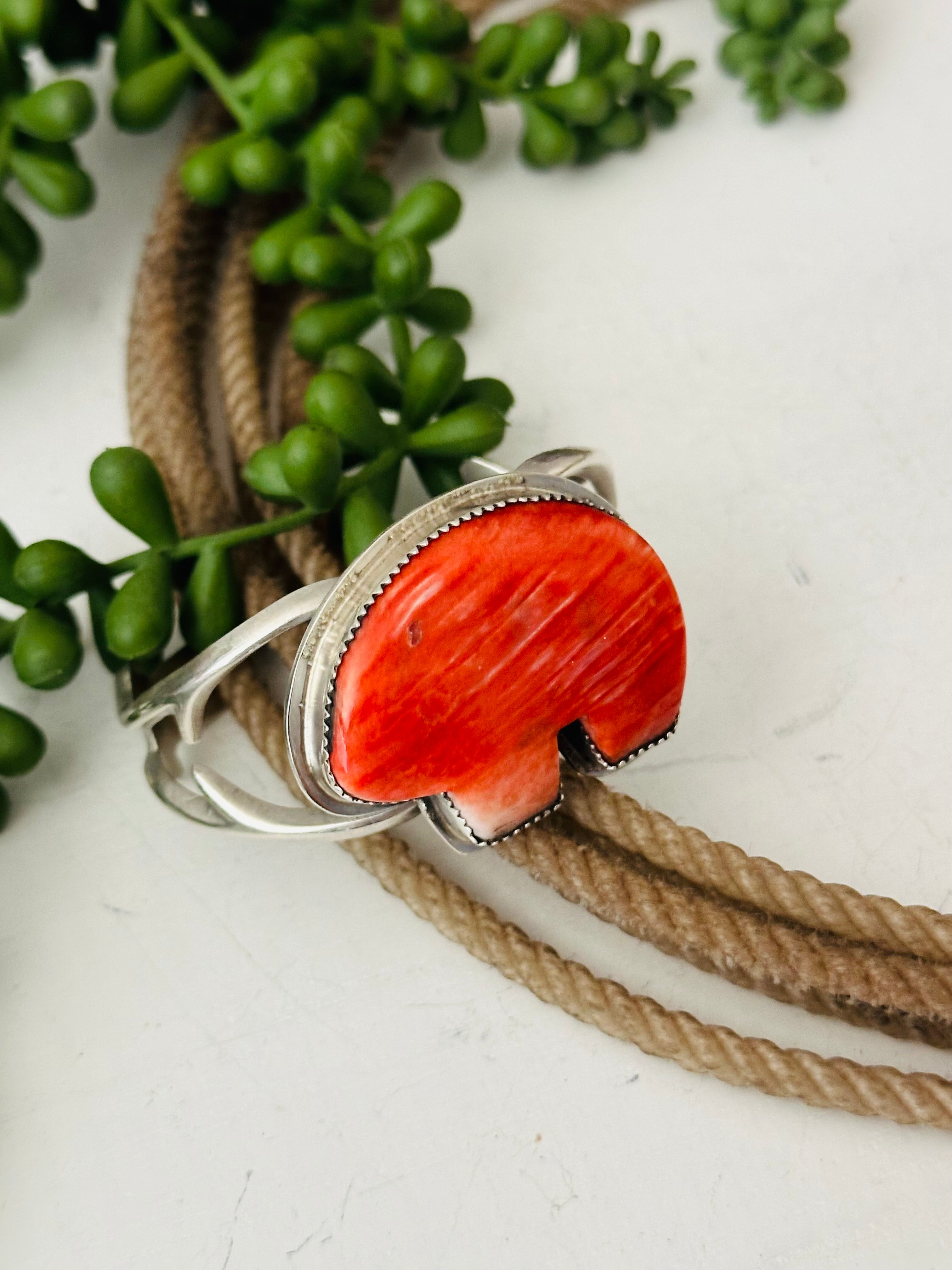 Navajo Made Spiny Oyster & Sterling Silver Cuff Bracelet