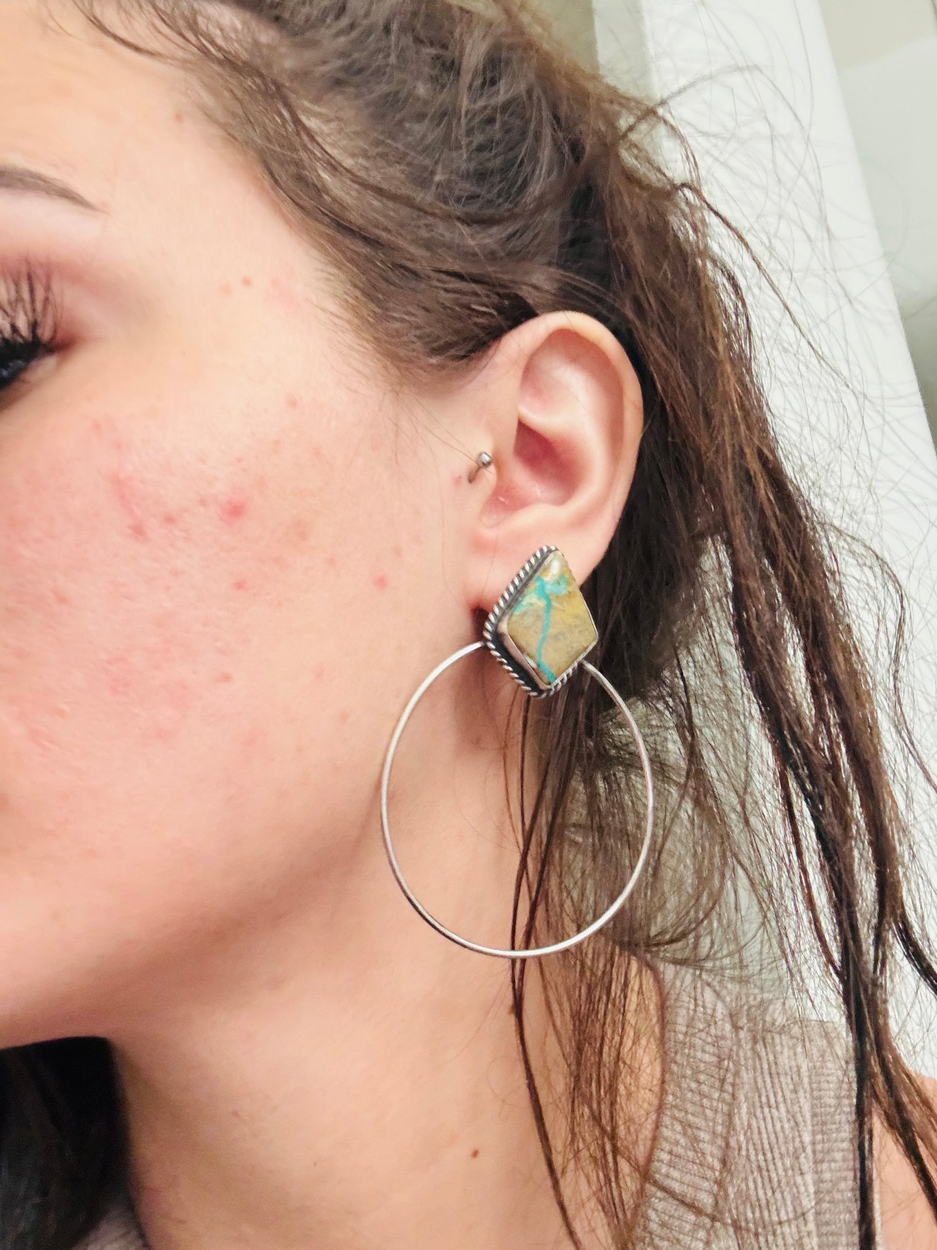 Elouise Kee Ribbon Royston & Sterling Silver Post Dangle Hoop Earrings