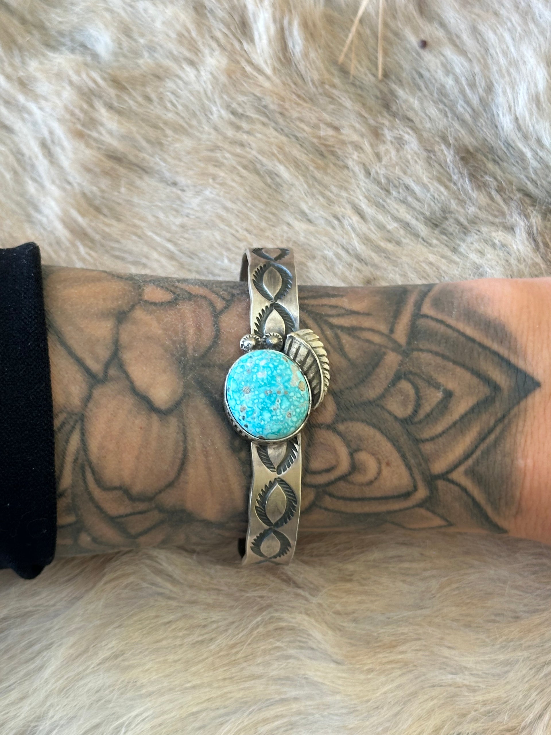 Navajo Made White Water Turquoise & Sterling Silver Cuff Bracelet