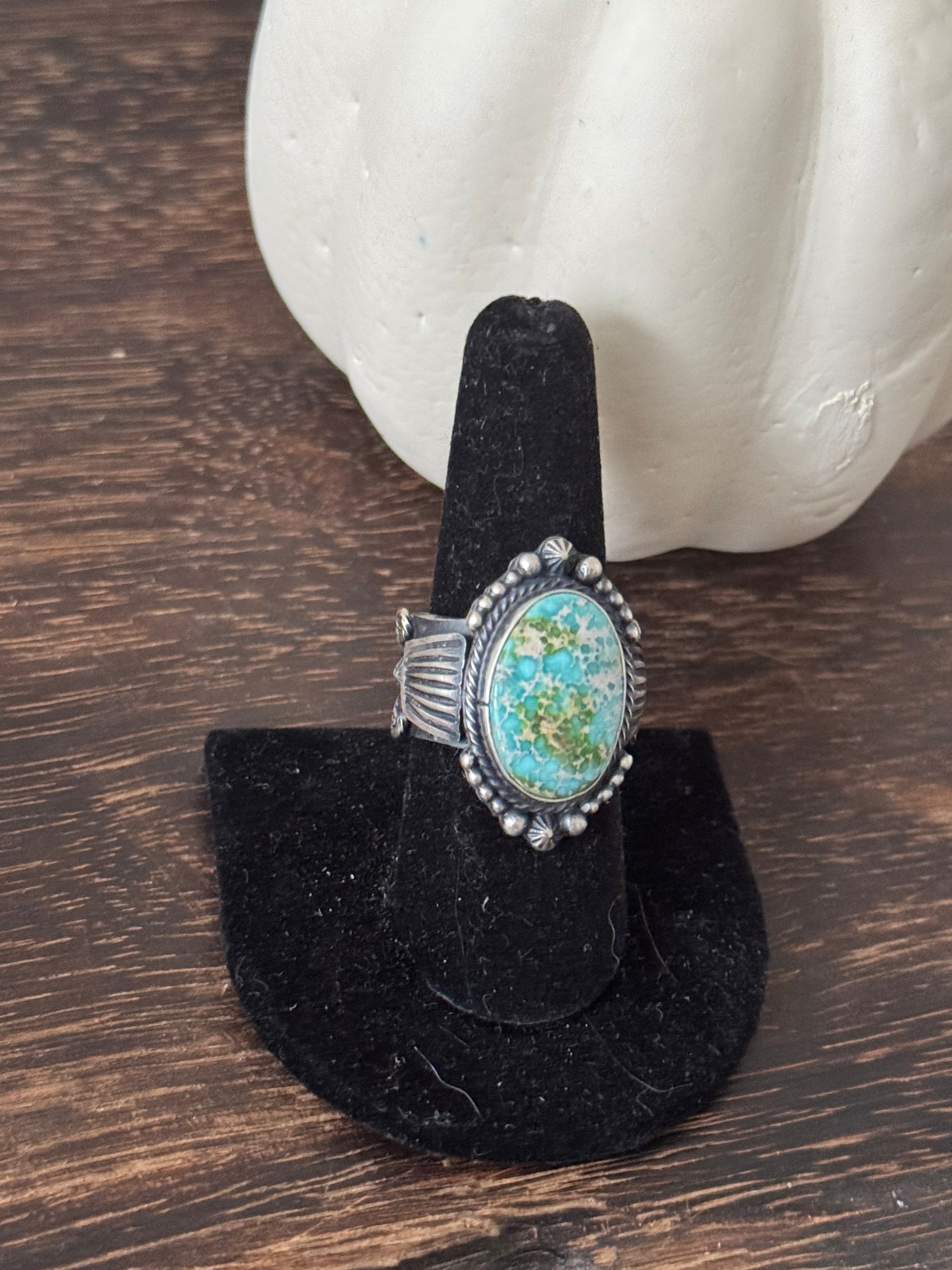 Sheila Tso Sonoran Mountain Turquoise Sterling Silver Ring Size 8.5