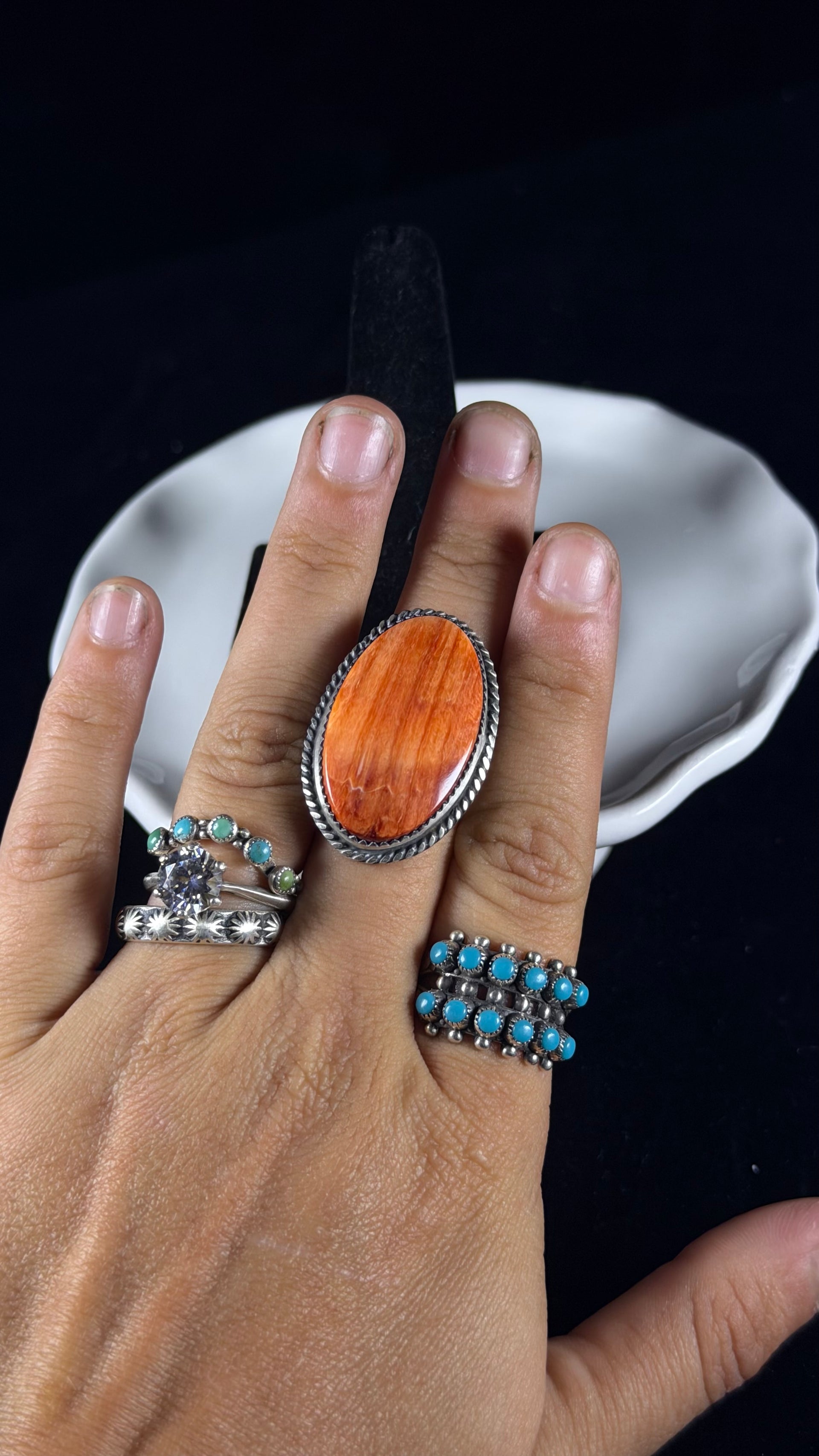 Navajo Made Spiny Oyster & Sterling Silver Adjustable Ring