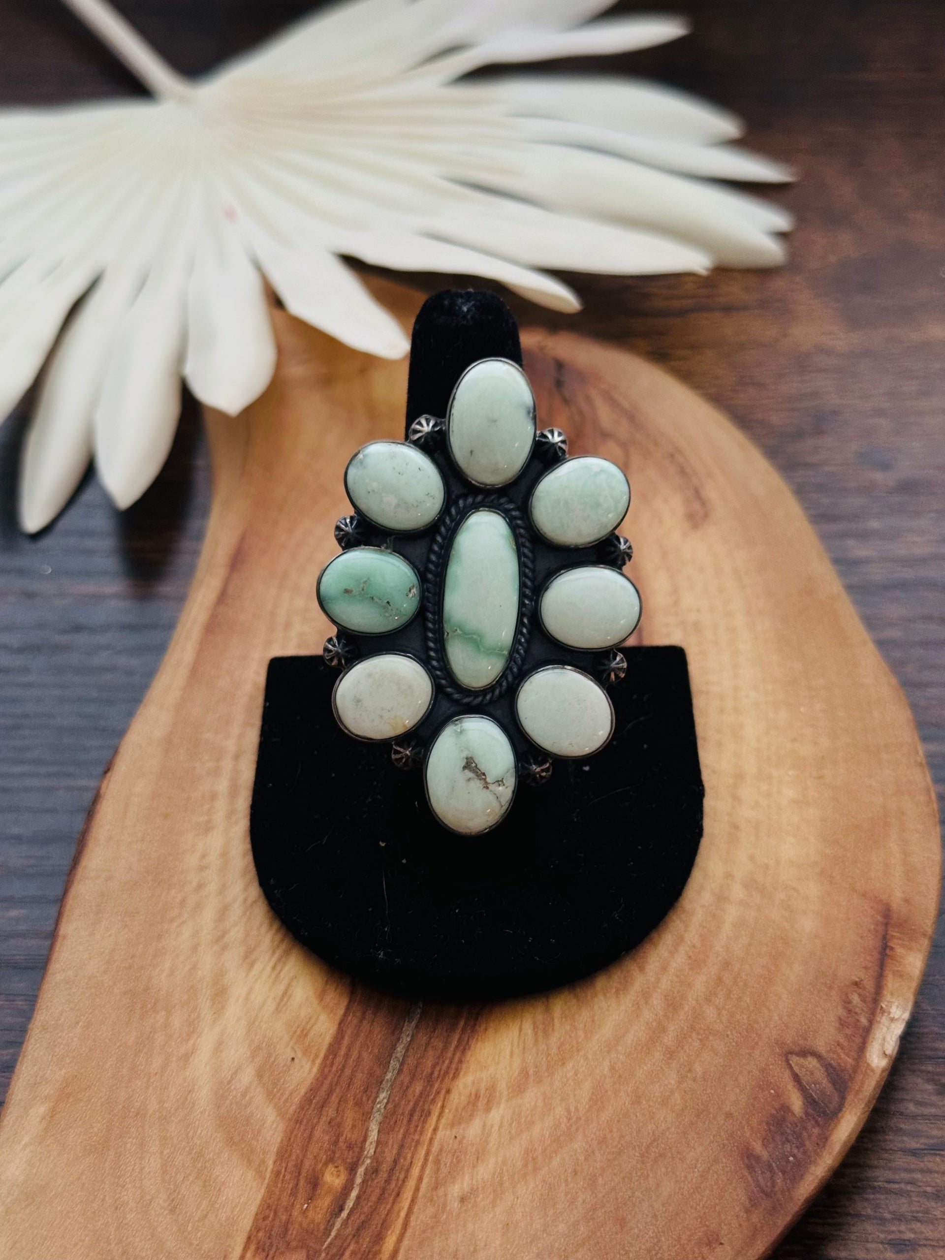 Southwest Handmade Paloma Variscite & Sterling Silver Adjustable Cluster Ring