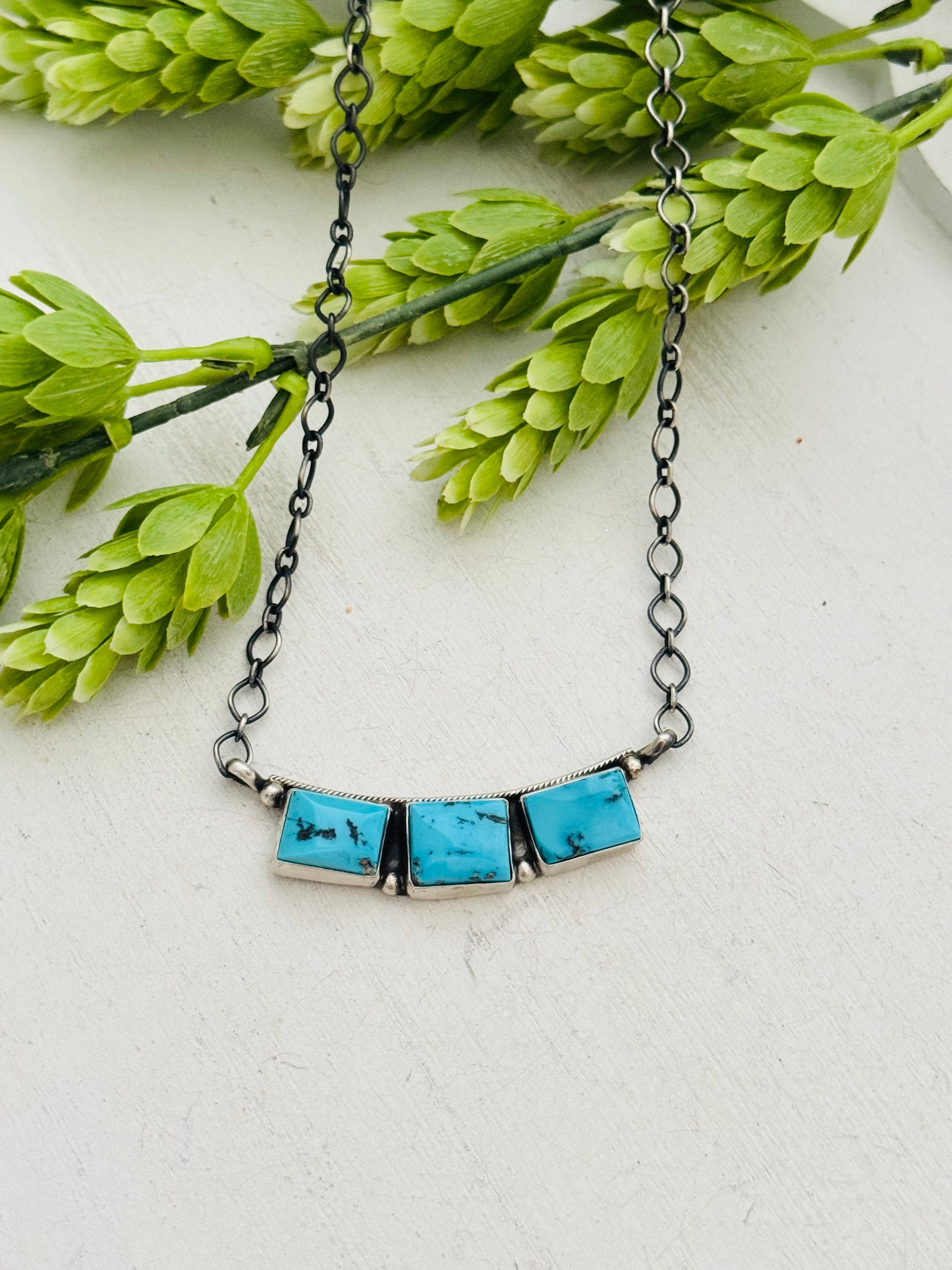 Darrin Livingston Natural Sleeping Beauty Turquoise & Sterling Silver Bar Necklace