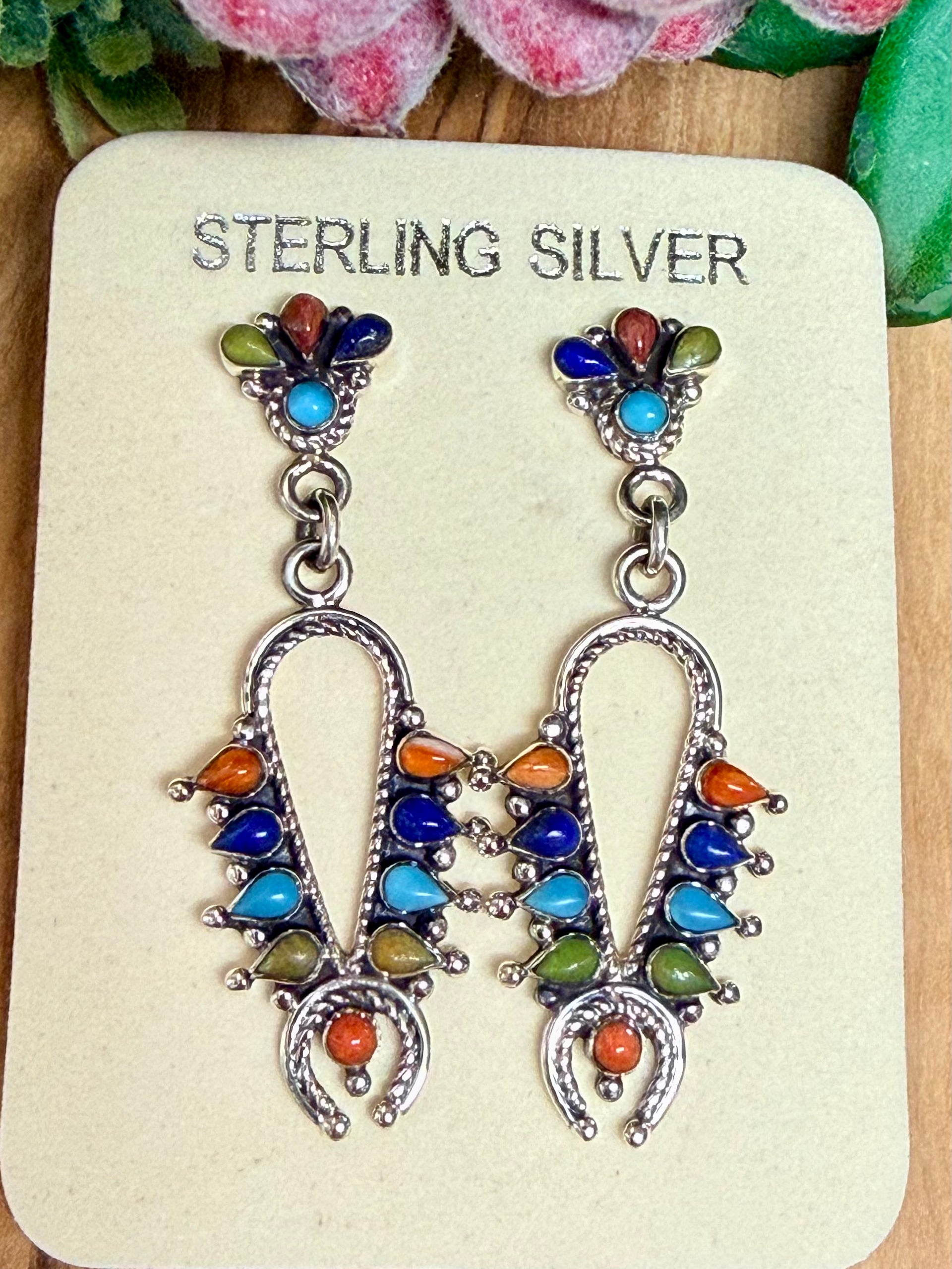 Southwest Handmade Multistone & Sterling Silver Earrings