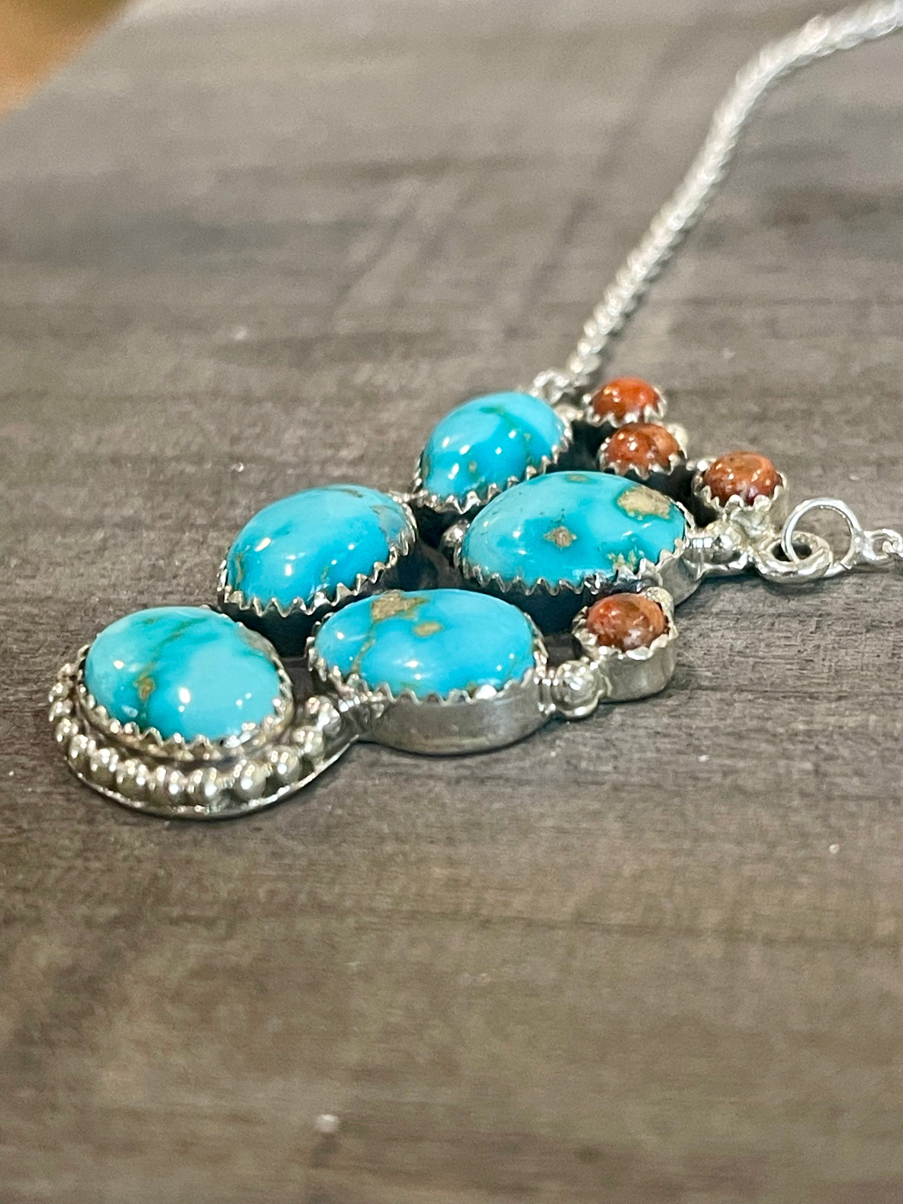 Southwest Handmade Sonoran Mountain Turquoise & Sterling Silver Cluster Necklace