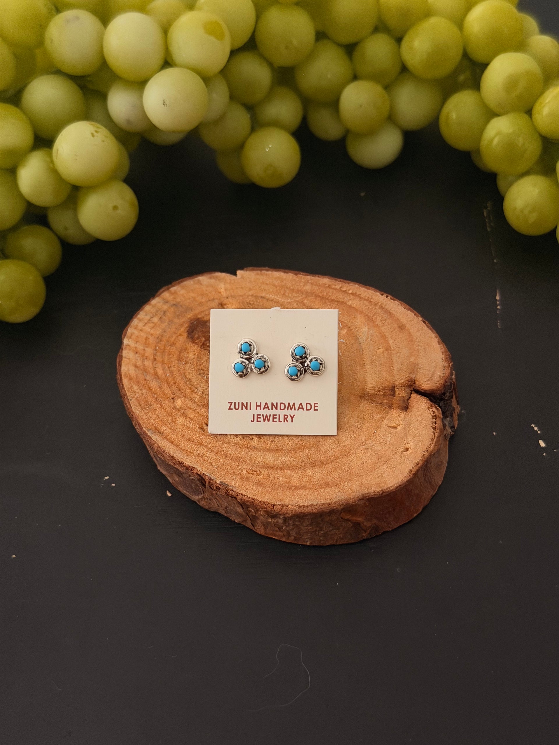 Zuni Made Kingman Turquoise & Sterling Silver Post Cluster Earrings