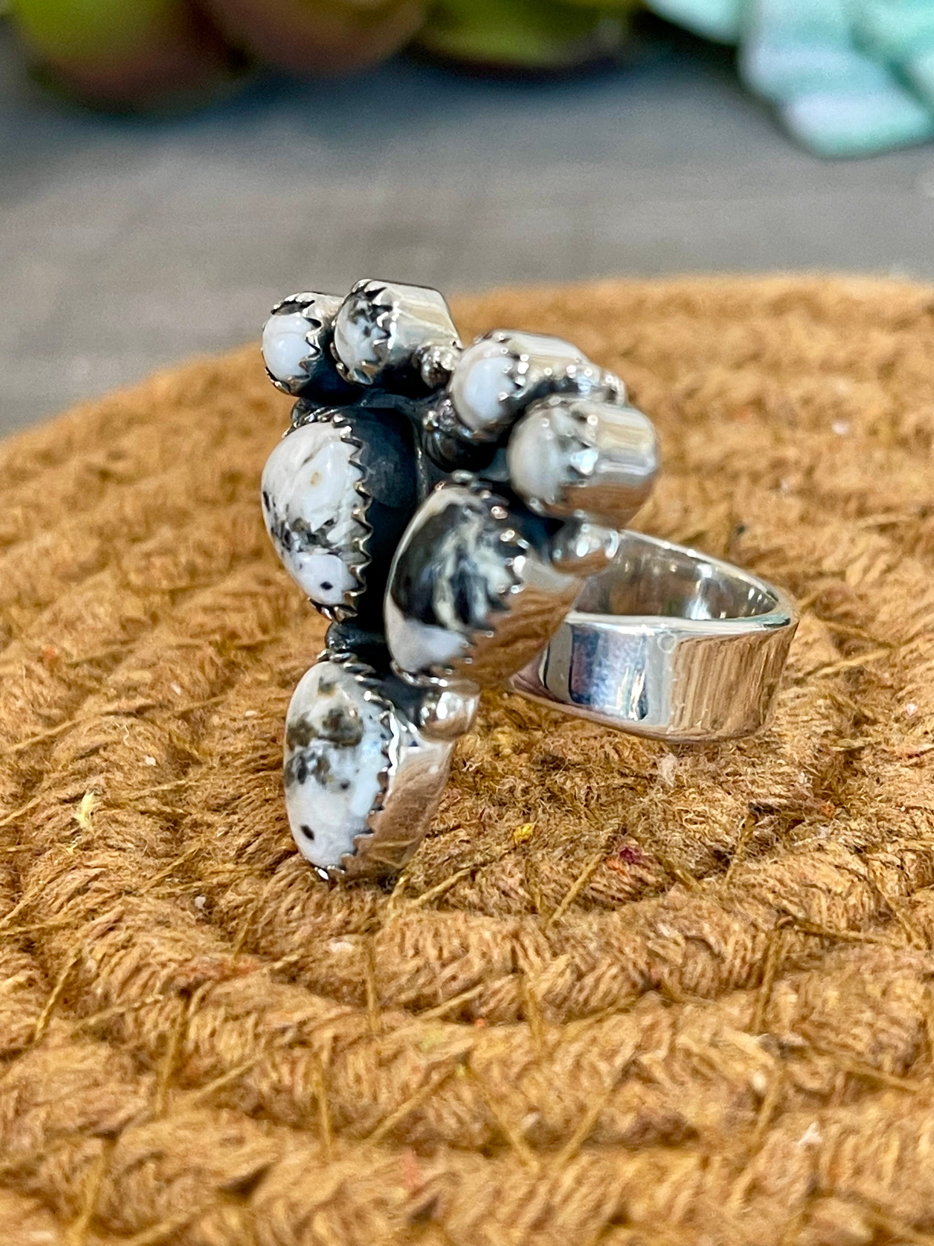 Southwest Handmade White Buffalo & Sterling Silver Adjustable Ring