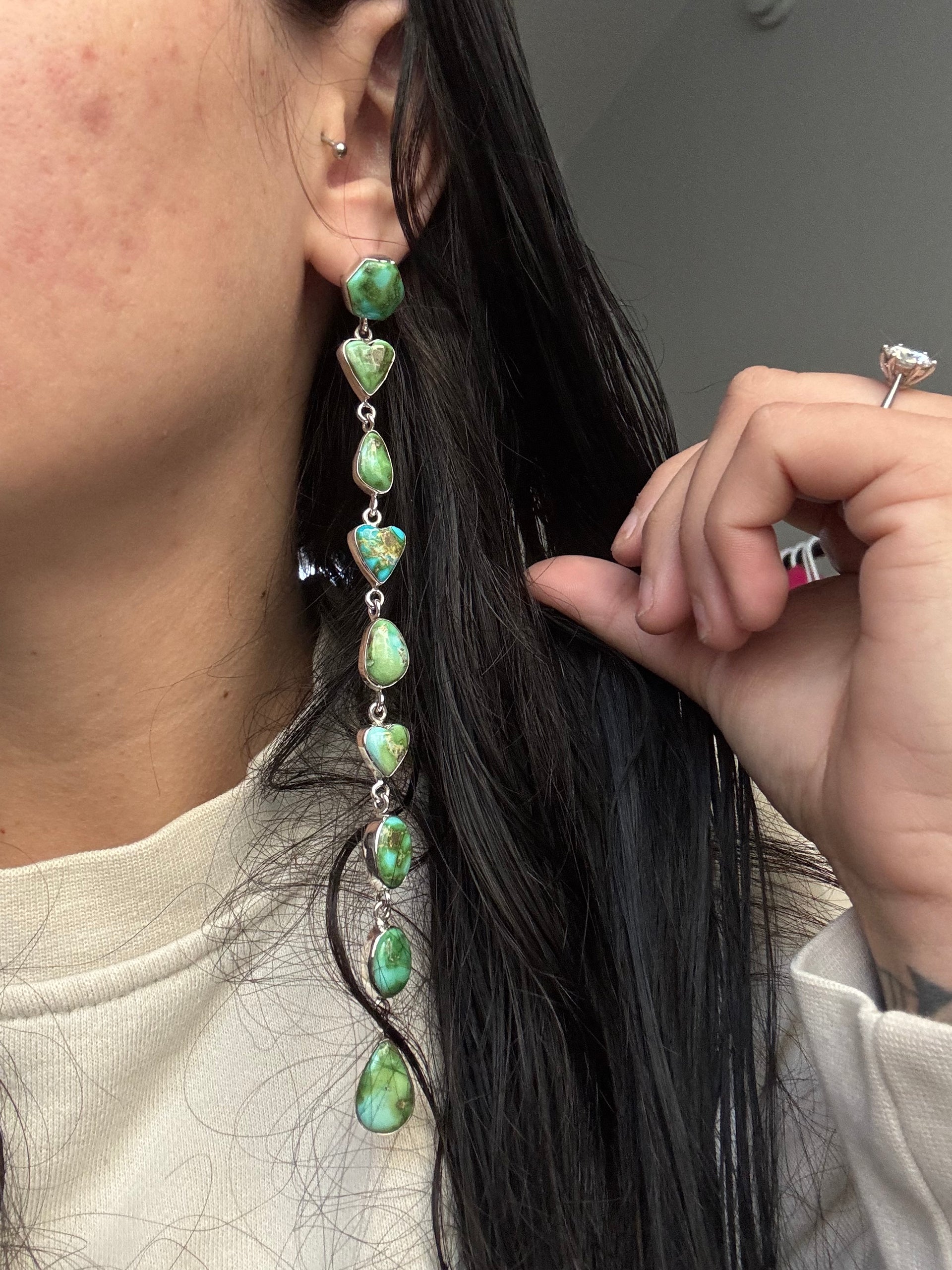Southwest Handmade Sonoran Mountain Turquoise & Sterling Silver Post Dangle Earrings