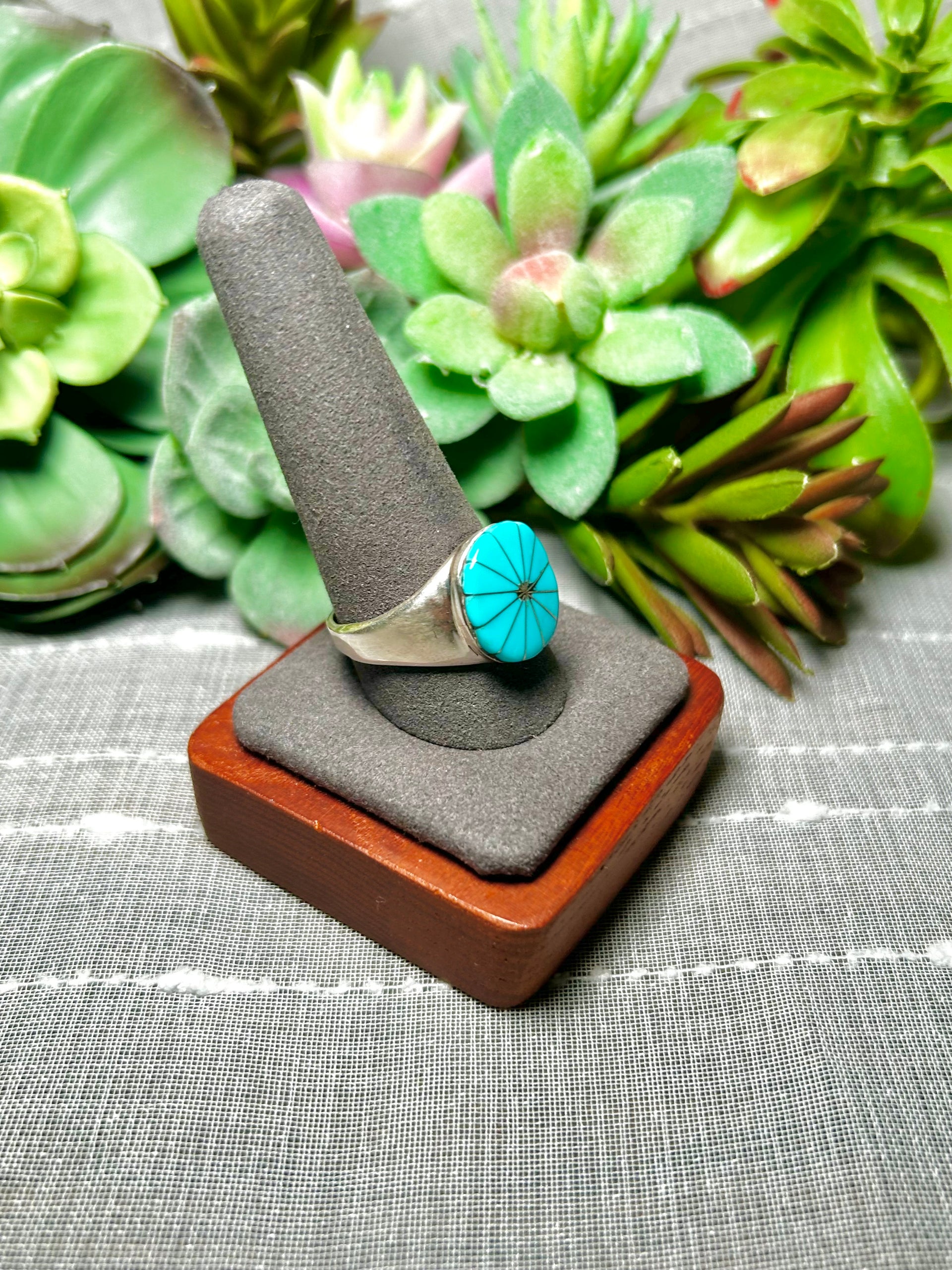 Navajo Made Kingman Turquoise & Sterling Silver Ring Size 11.25