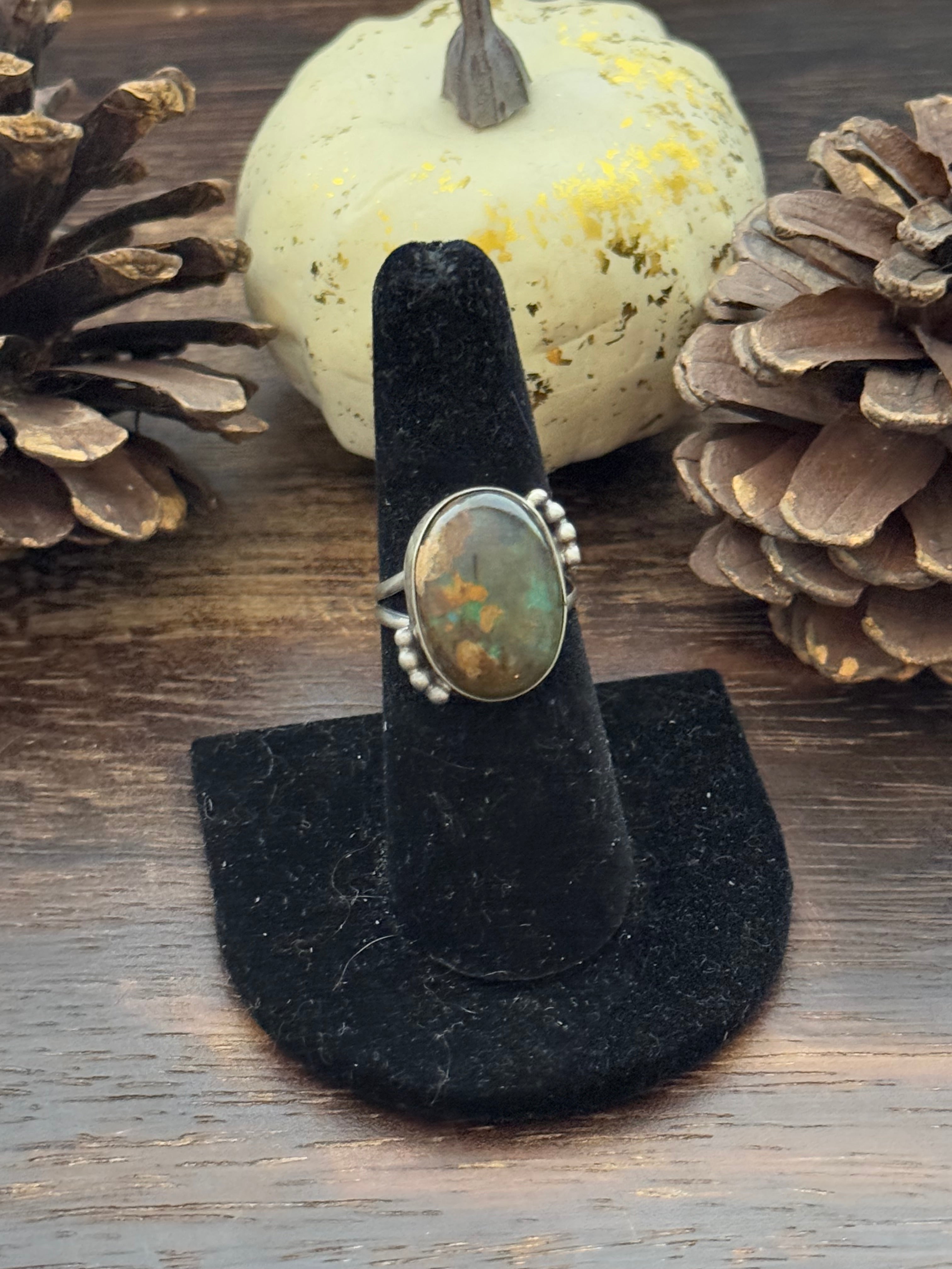 Navajo Made Turquoise Mountain & Sterling Silver Ring Size 7