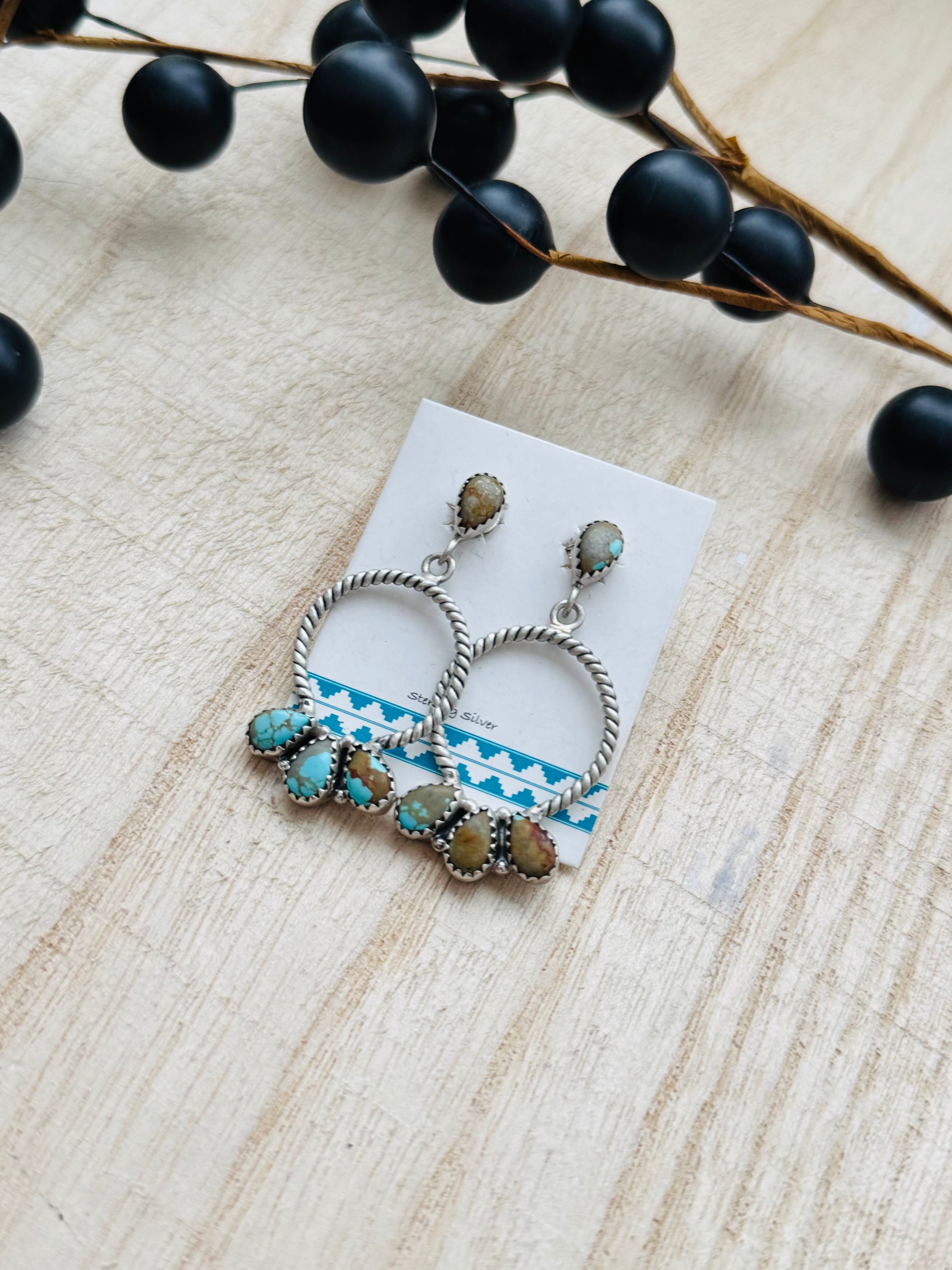 Southwest Handmade #8 Turquoise & Sterling Silver Post Dangle Earrings