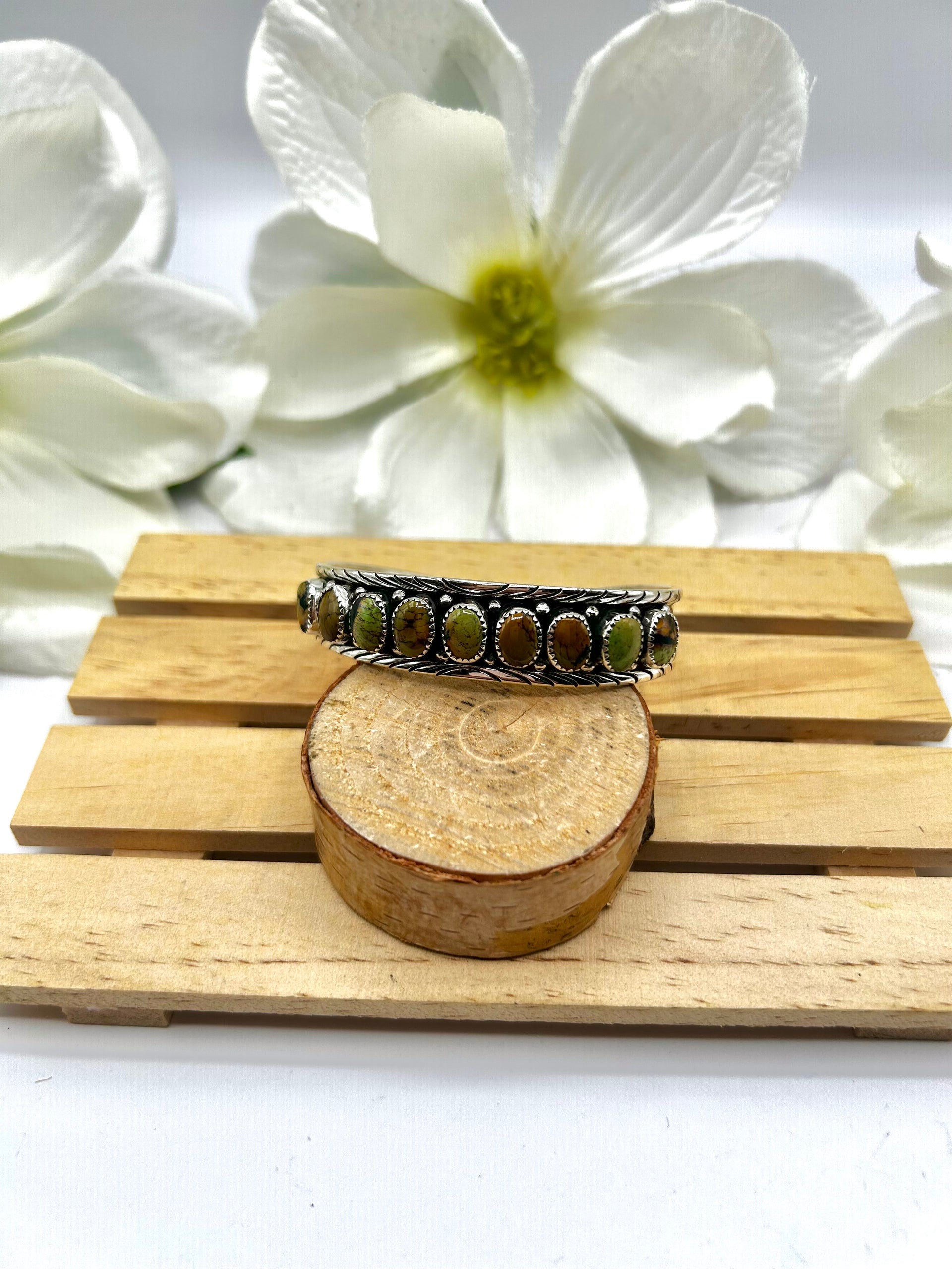 Navajo Made Hubei Turquoise & Sterling Silver Cuff Bracelet