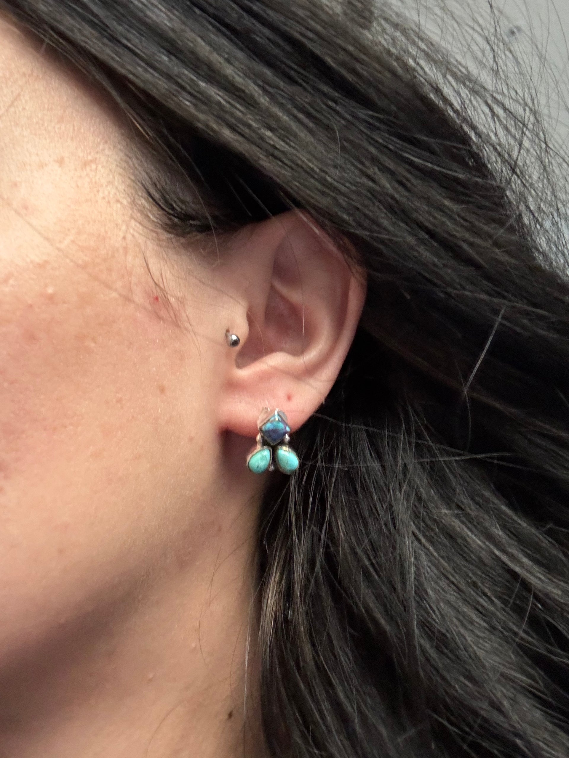 Southwest Handmade Multi Stone & Sterling Silver Post Earrings