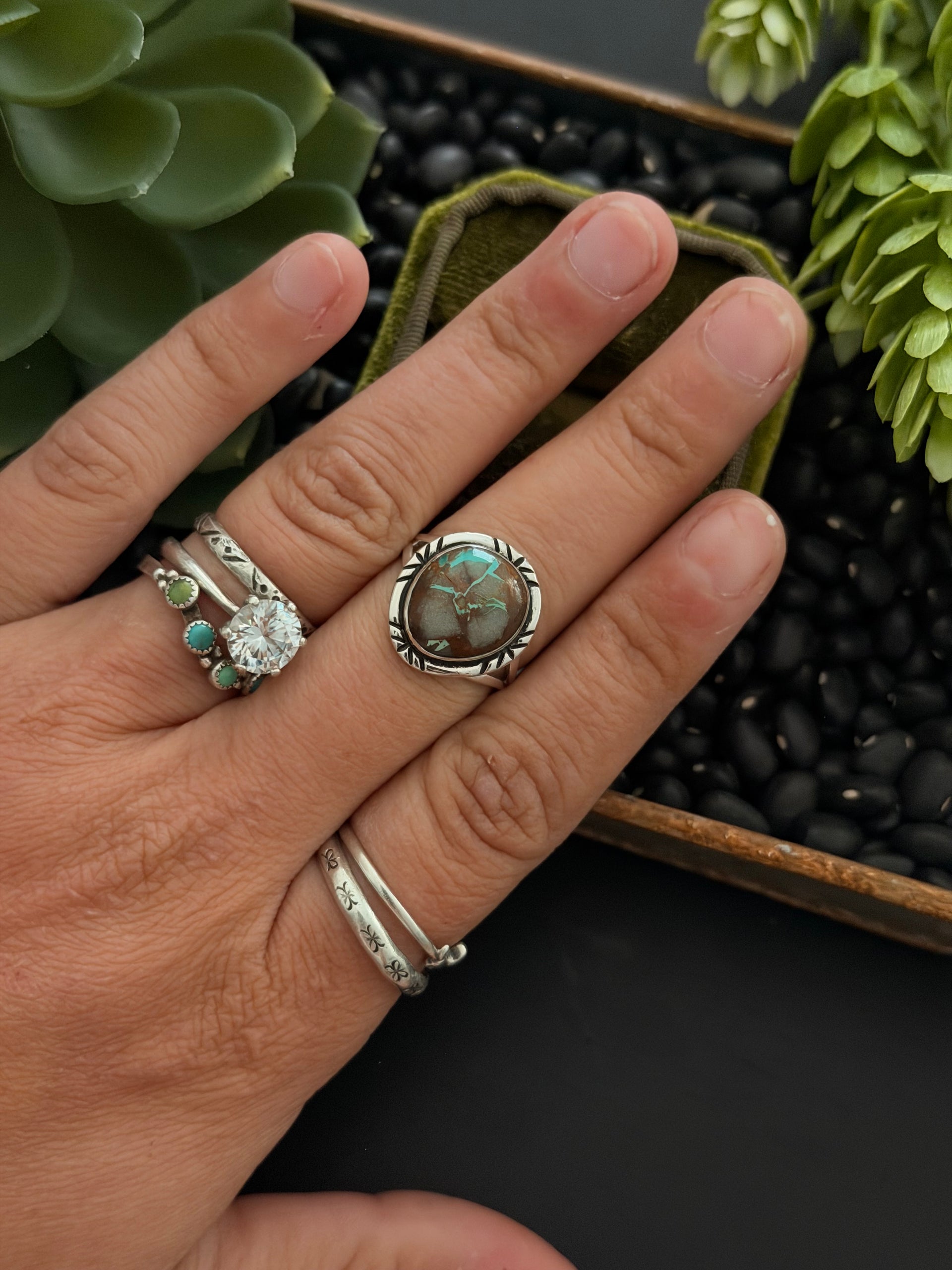 Navajo Made Royston Turquoise & Sterling Silver Ring Size 7.25