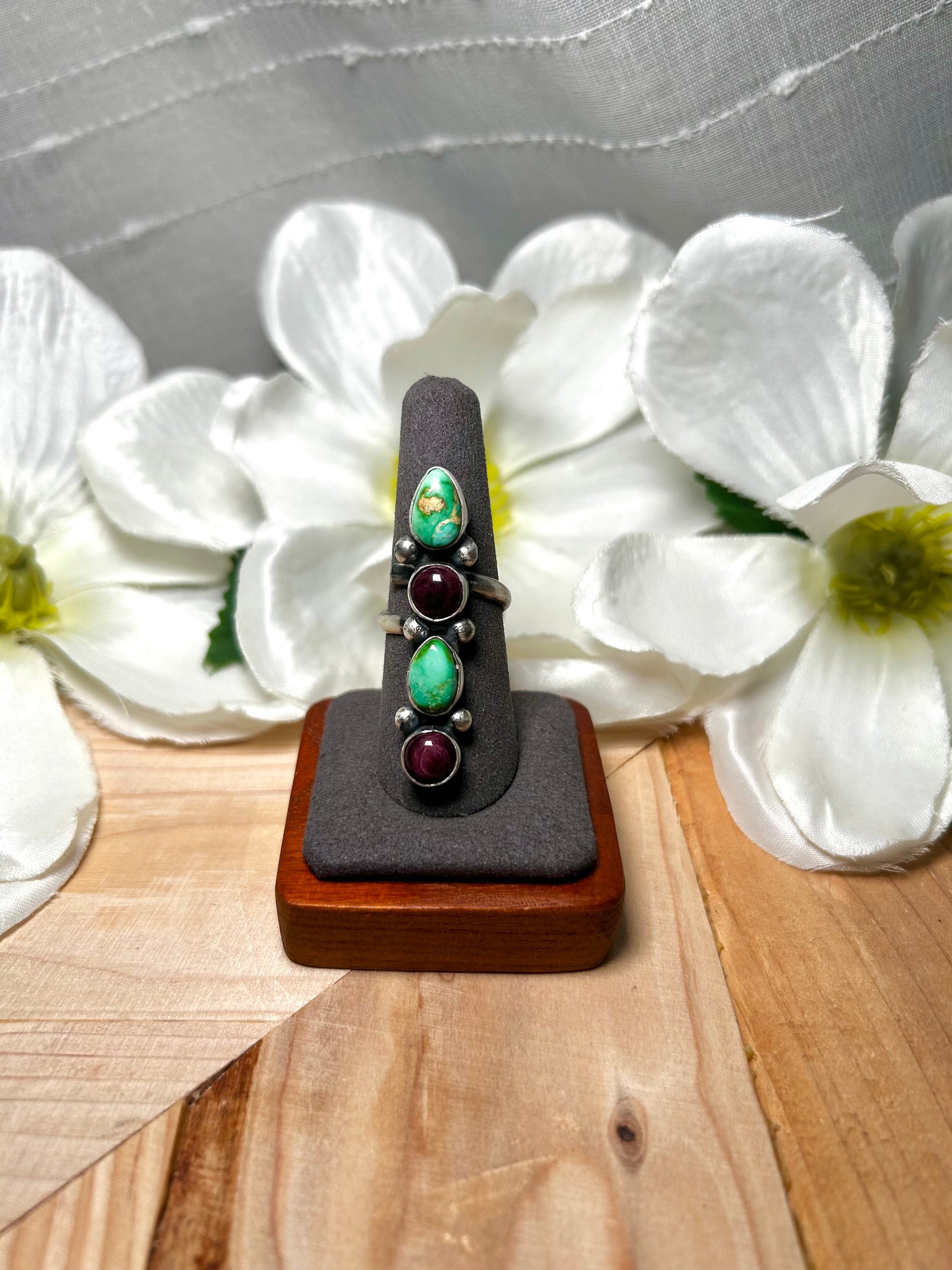 Rena Shelly Multi Stone  & Sterling Silver Adjustable Ring