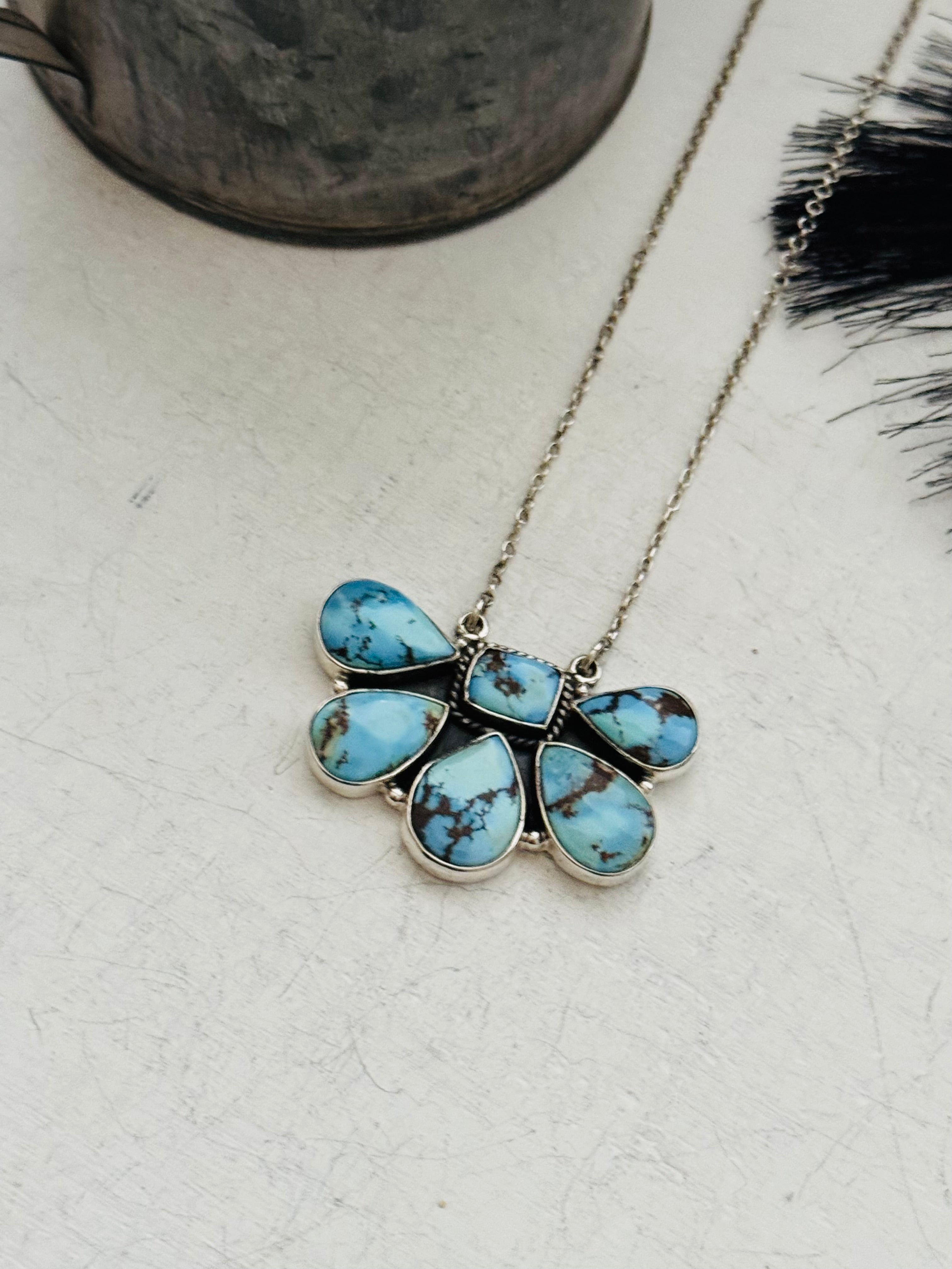 Southwest Handmade Golden Hills Turquoise & Sterling Silver Necklace