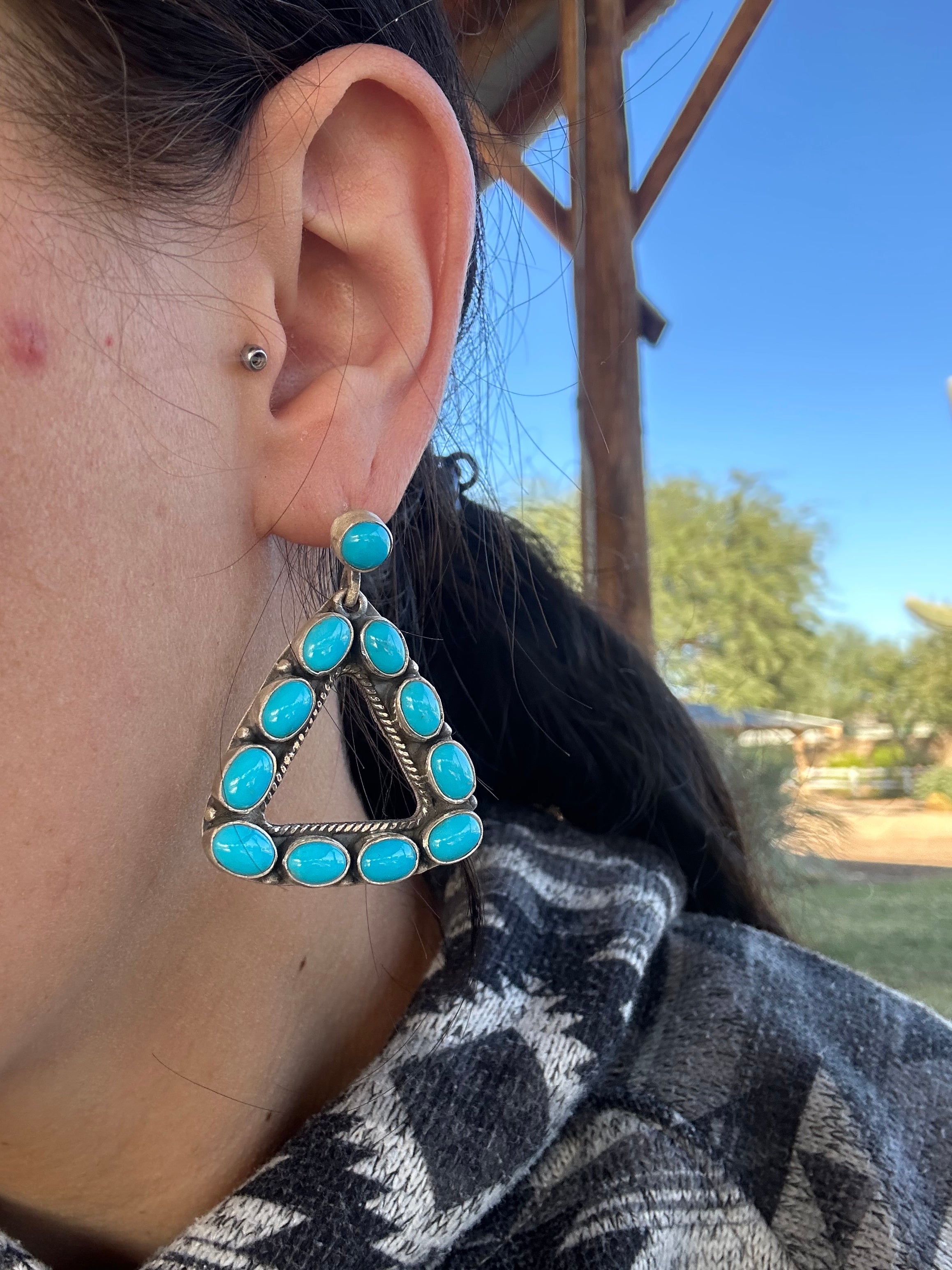 Navajo Made Sleeping Beauty  & Sterling Silver Earrings