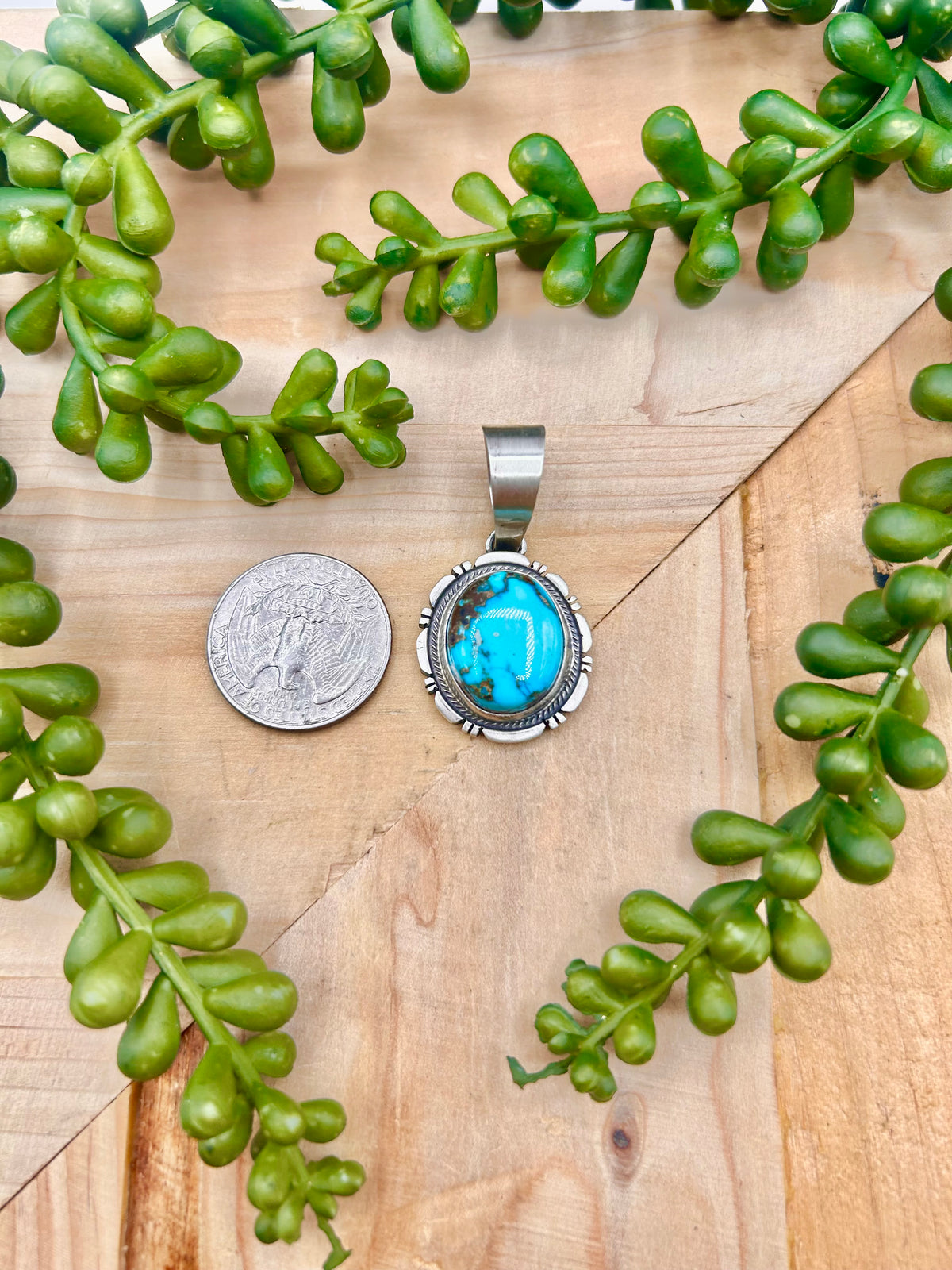 Navajo Made Highgrade Kingman Turquoise & Sterling Silver Pendant