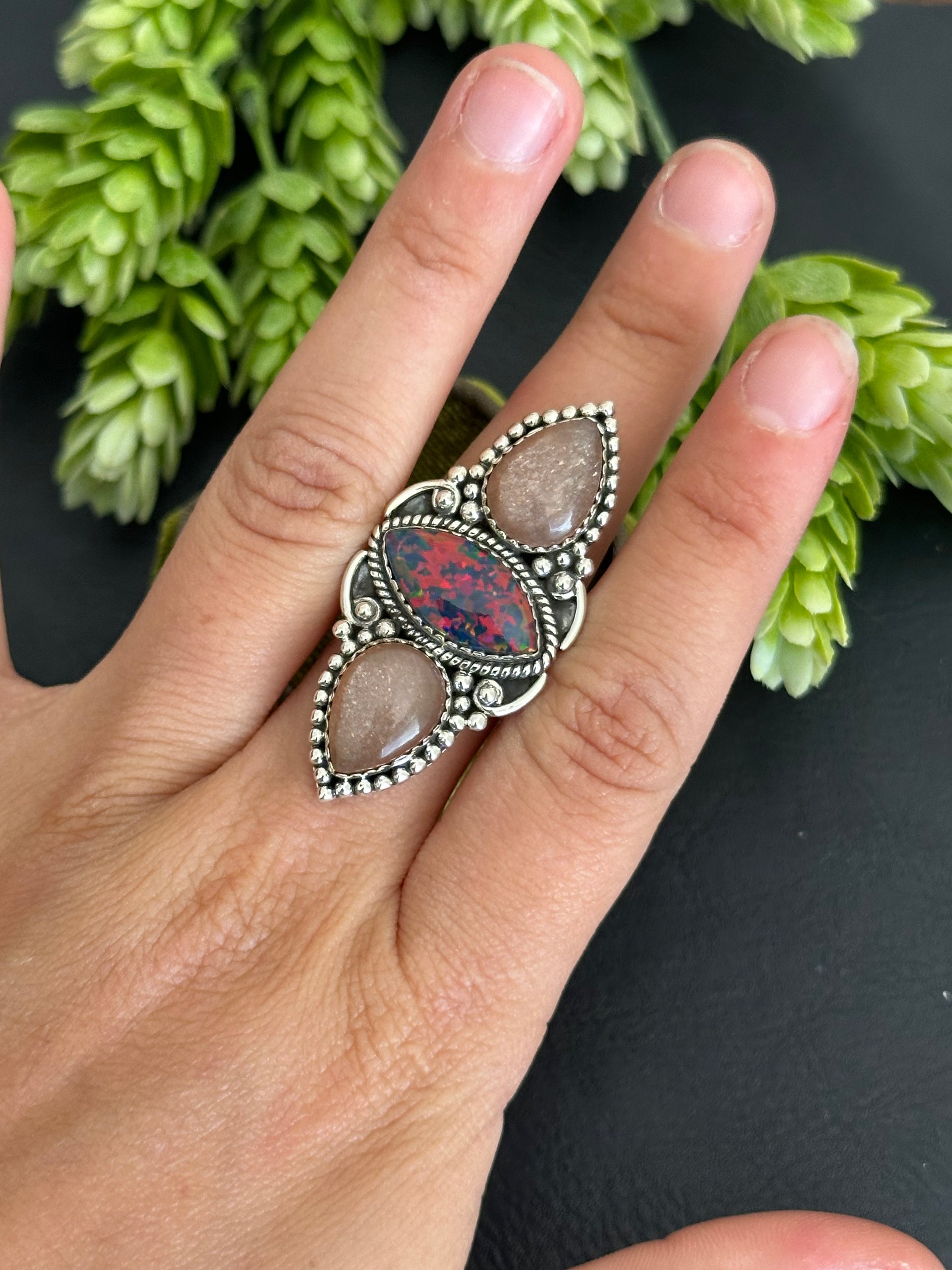 Southwest Handmade Multi Stone & Sterling Silver Adjustable Cluster Ring