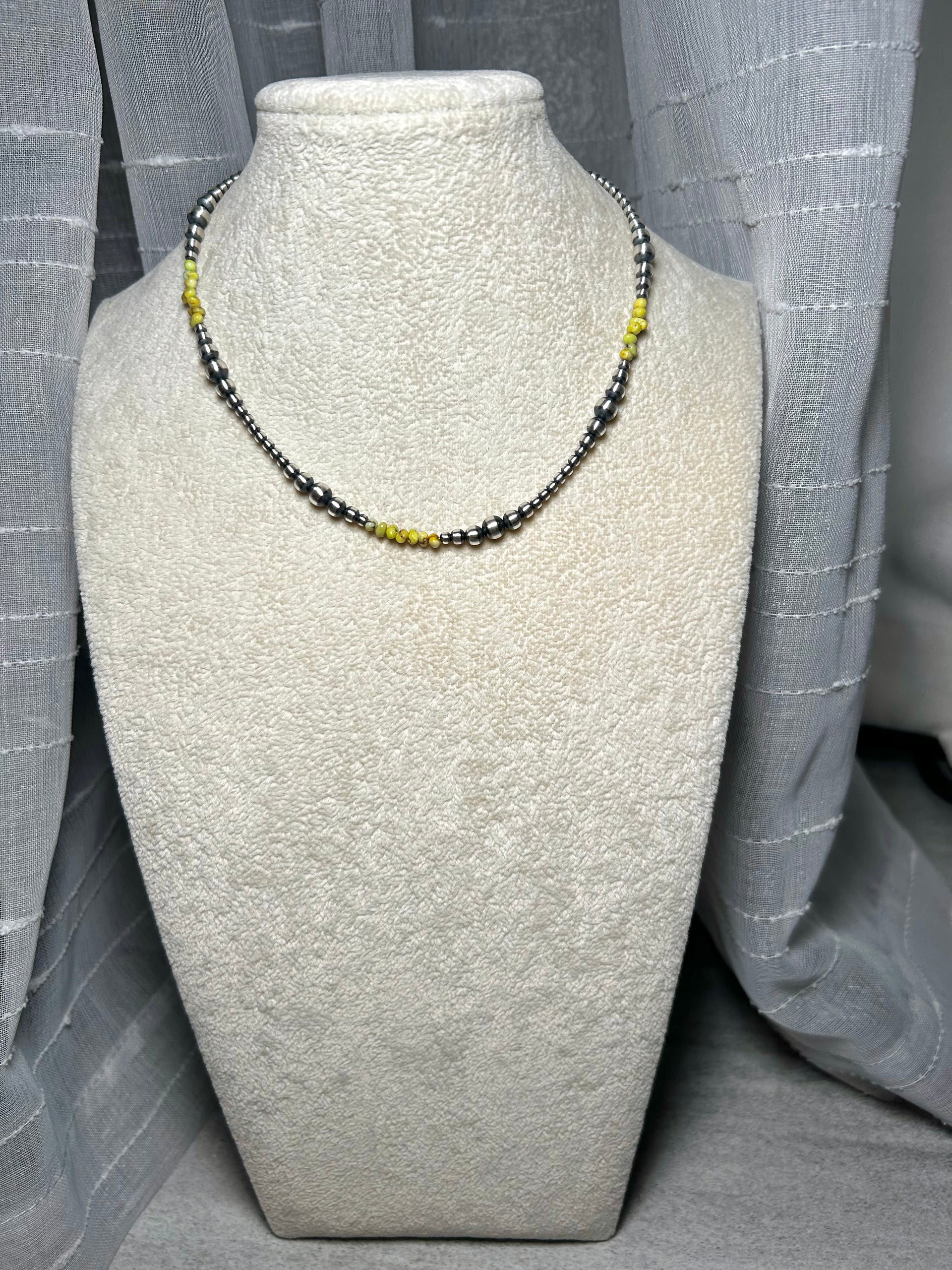 Navajo Strung Palomino Variscite & Sterling Silver Necklace