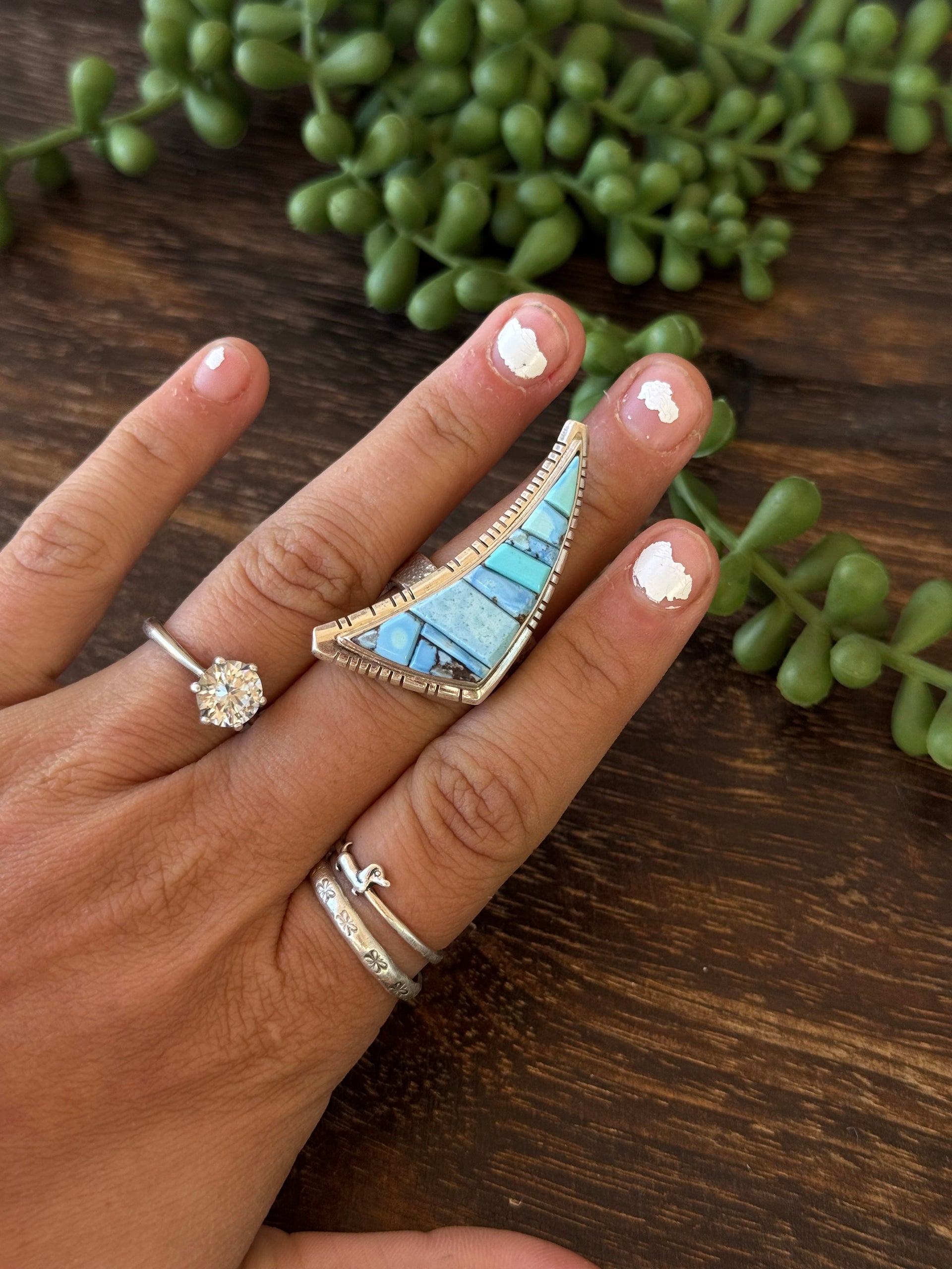 David Tune Golden Hills Turquoise & Sterling Silver Cobblestone Adjustable Ring