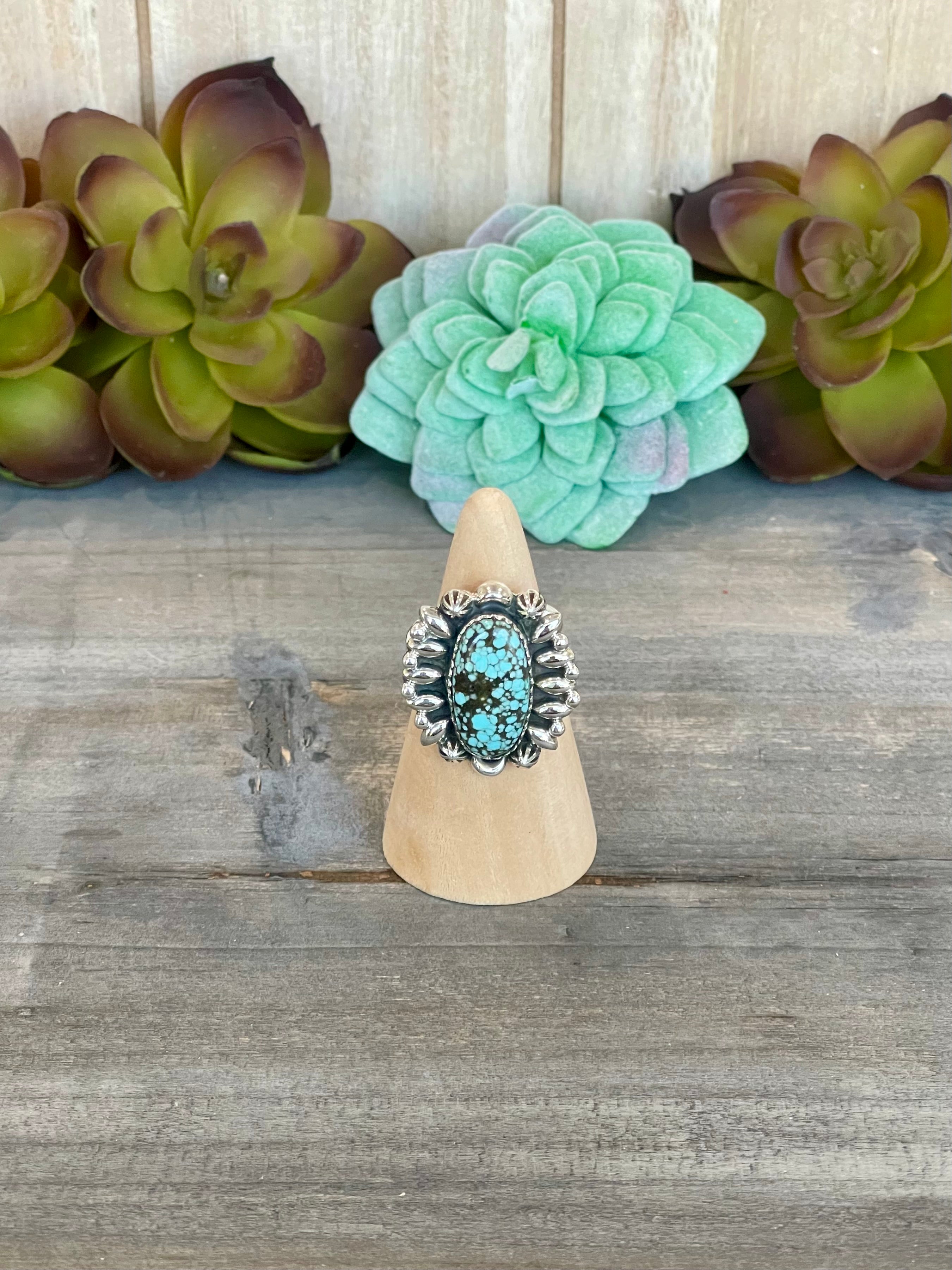 Southwest Handmade Number 8 Turquoise & Sterling Silver Adjustable Ring