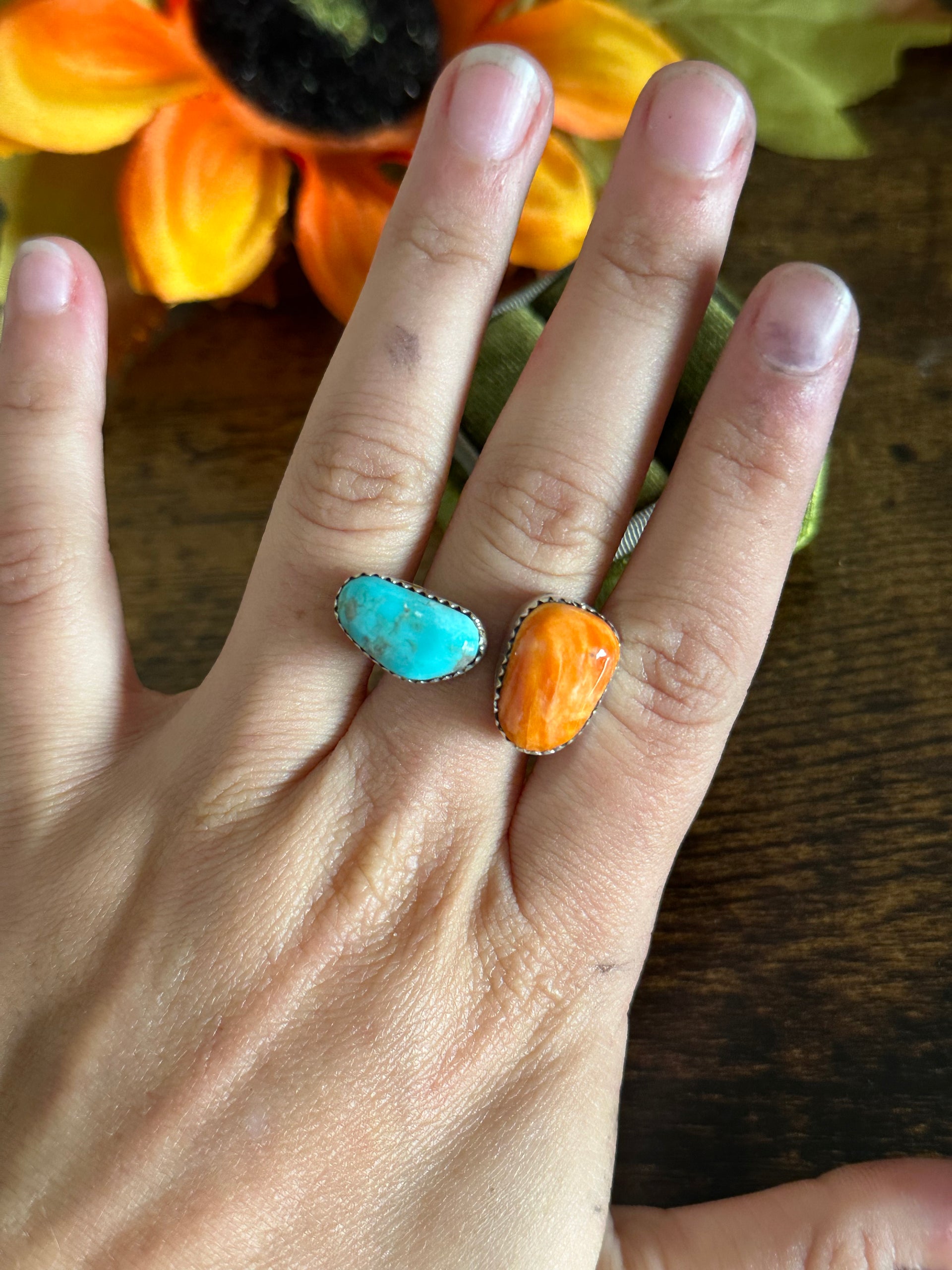 Navajo Made Multi Stone & Sterling Silver Adjustable Ring