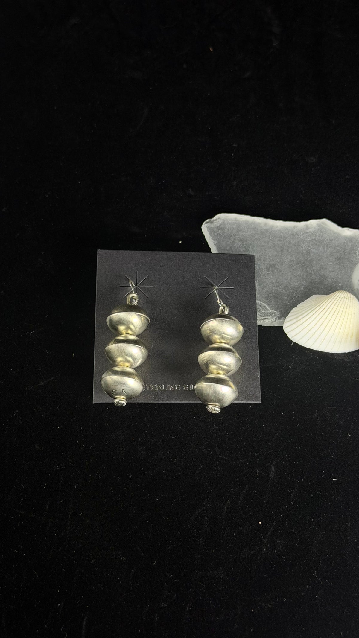 Navajo Strung Sterling Silver Handmade Made Pearl Dangle Earrings