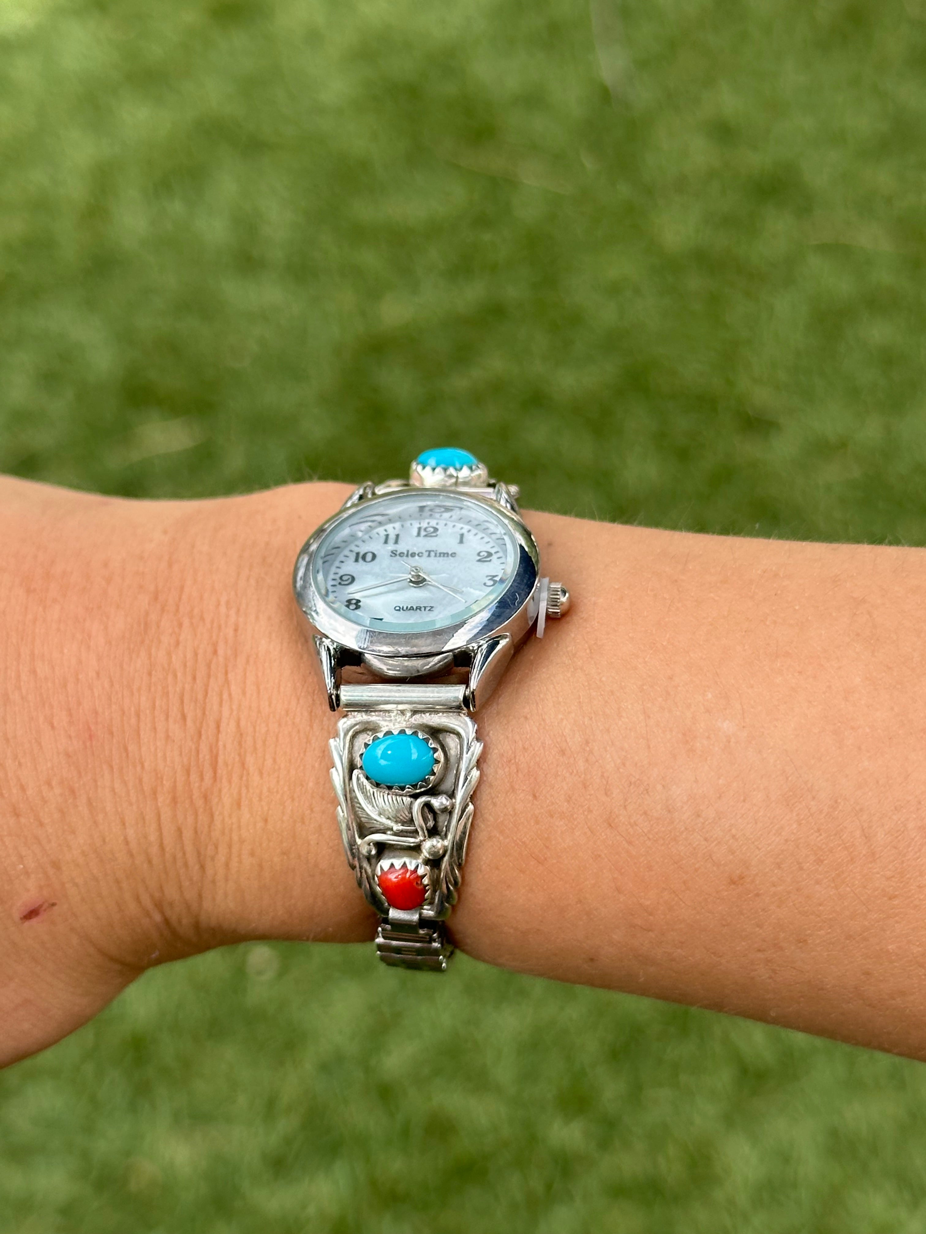 Navajo Multi Stone & Sterling Silver Watch