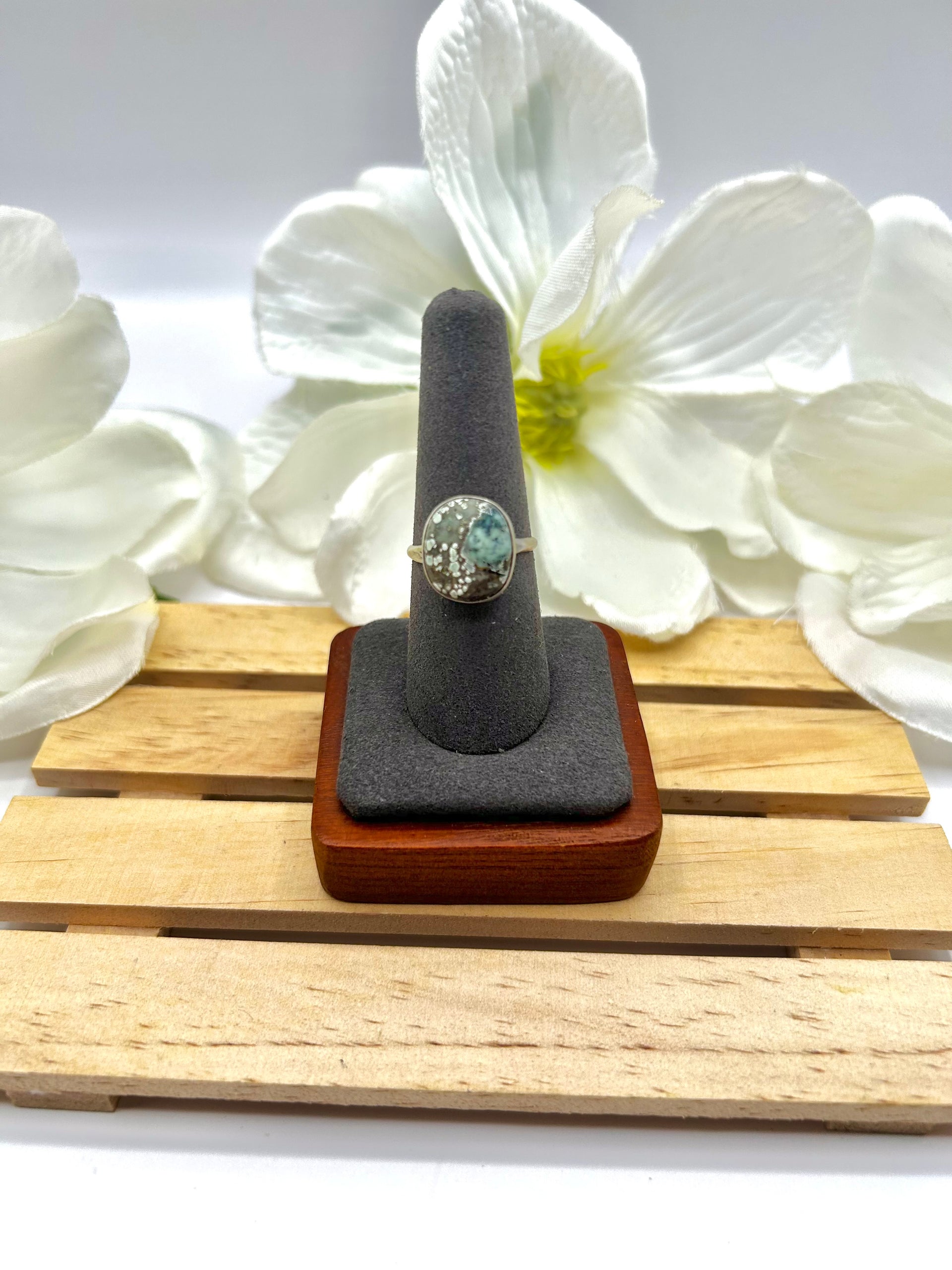 Navajo Made New Lander Variscite & Sterling Silver Ring Size 8.25