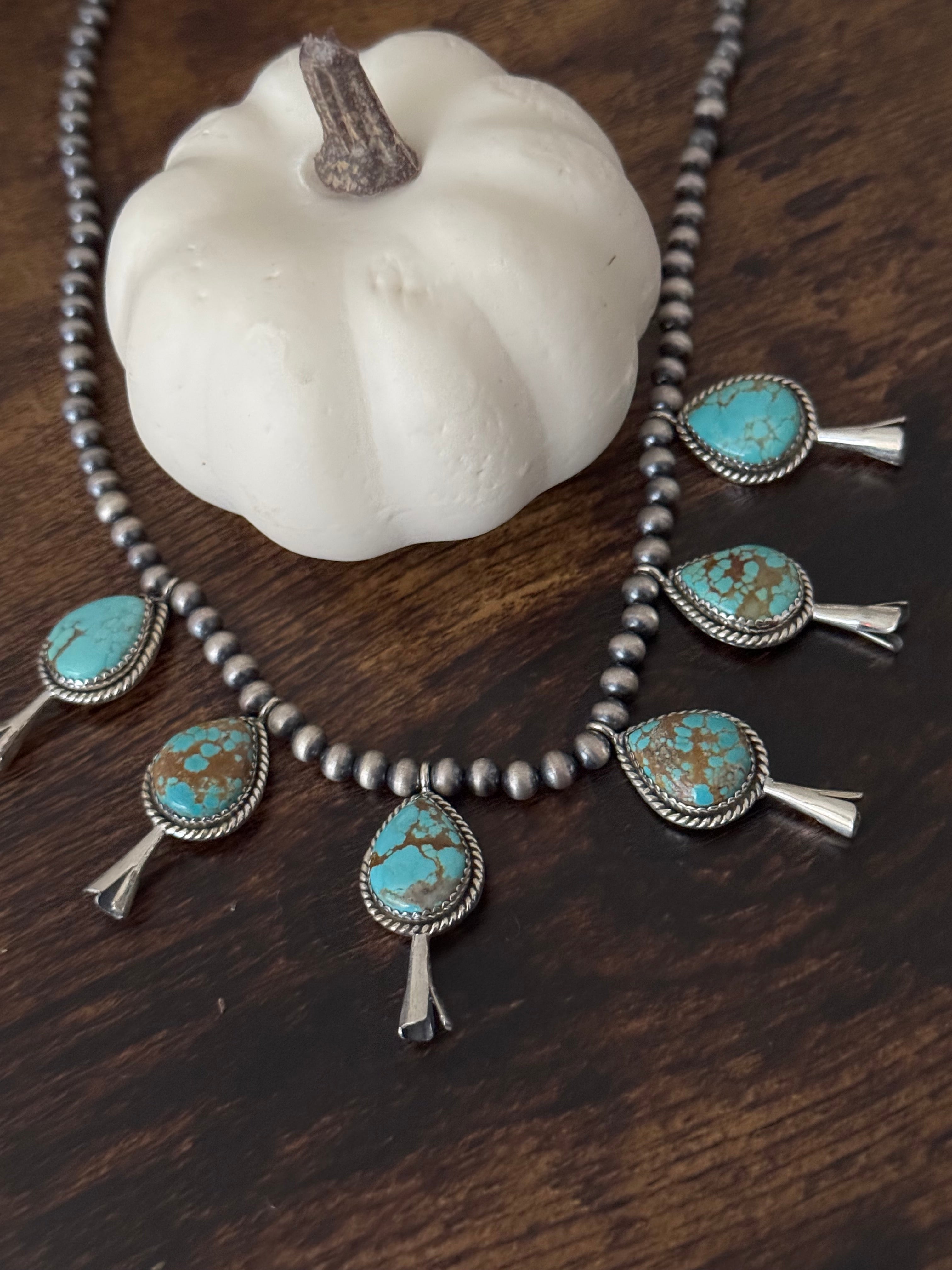 Southwest Handmade #8 Turquoise & Sterling Silver Blossom Necklace