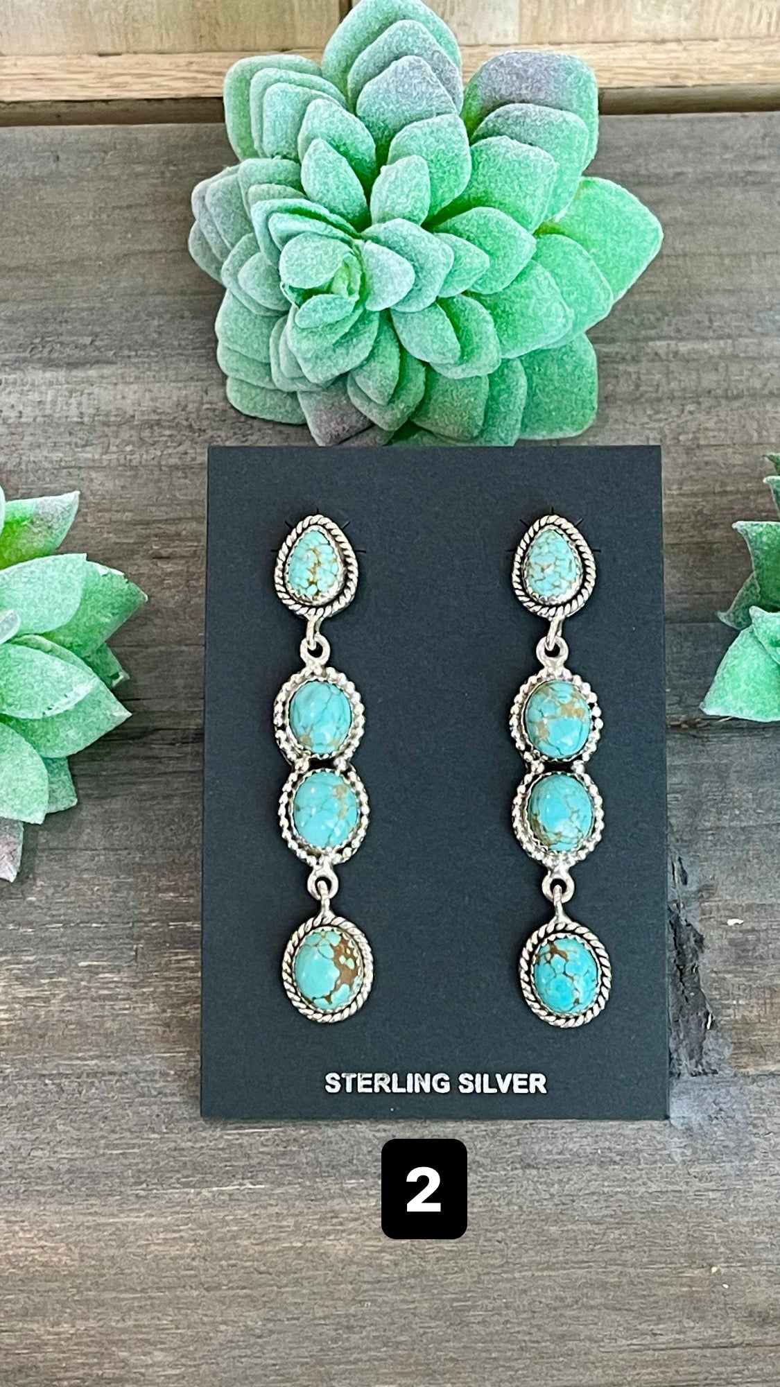 Southwest Handmade Number 8 Turquoise & Sterling Silver Post Dangle Earrings