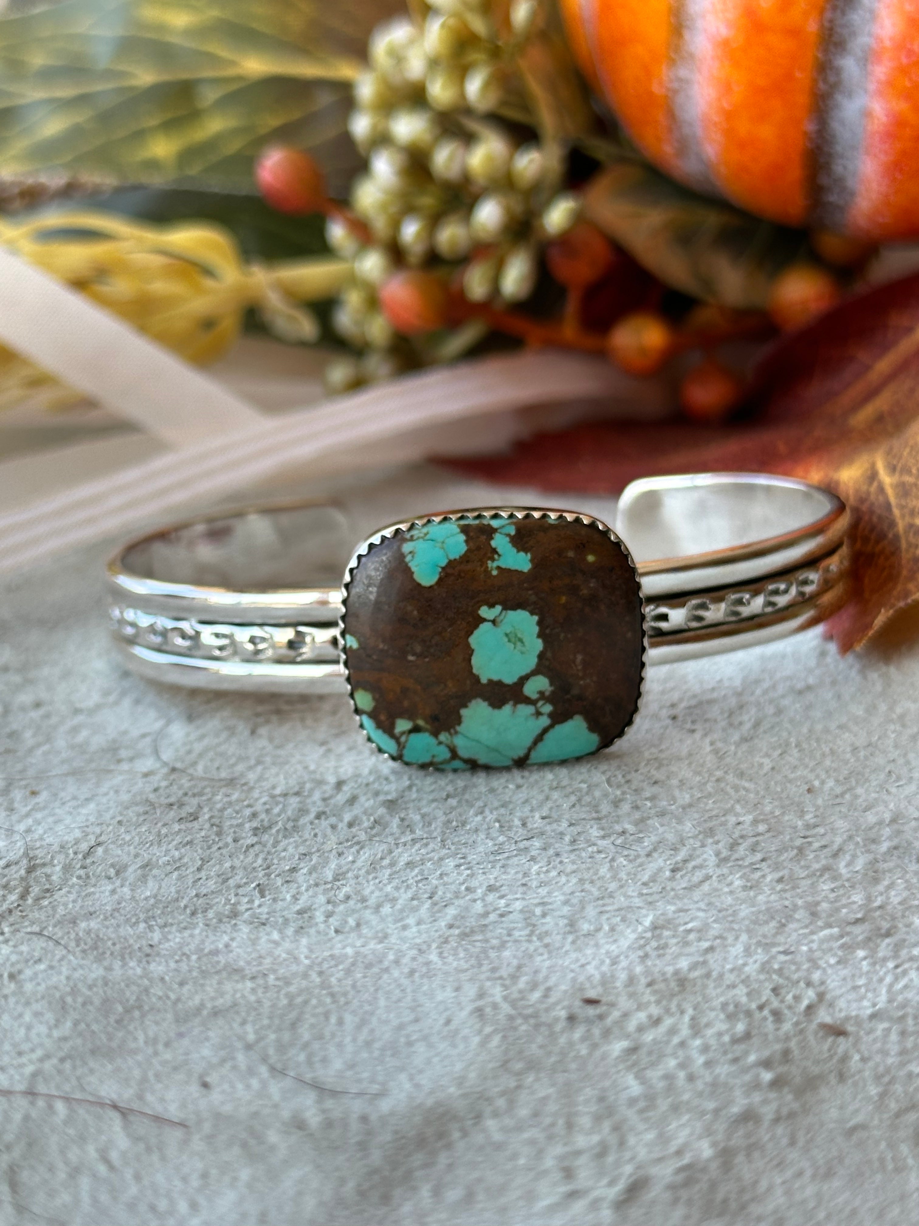 (Southwest Made #8 Turquoise & Sterling Silver Cuff Bracelet